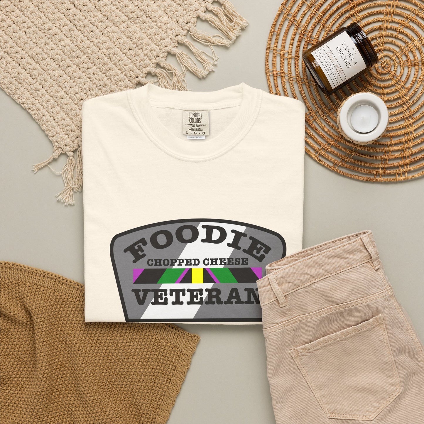 L.O.E.F Foodie Veteran Chopped Cheese Unisex Tee Shirt (Gray)