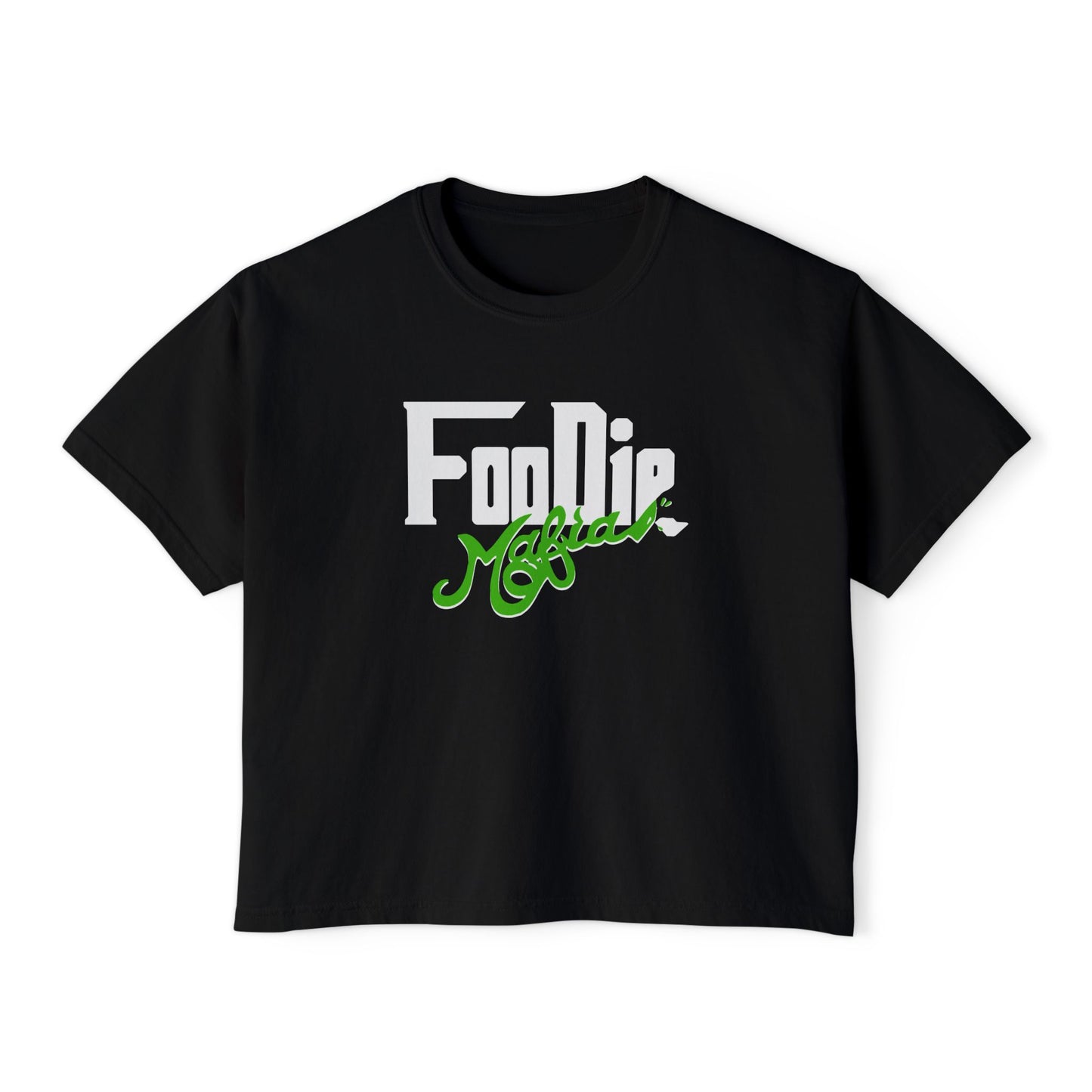 L.O.E.F White Foodie Mafia Women Boxy Tee (Kelly Green)