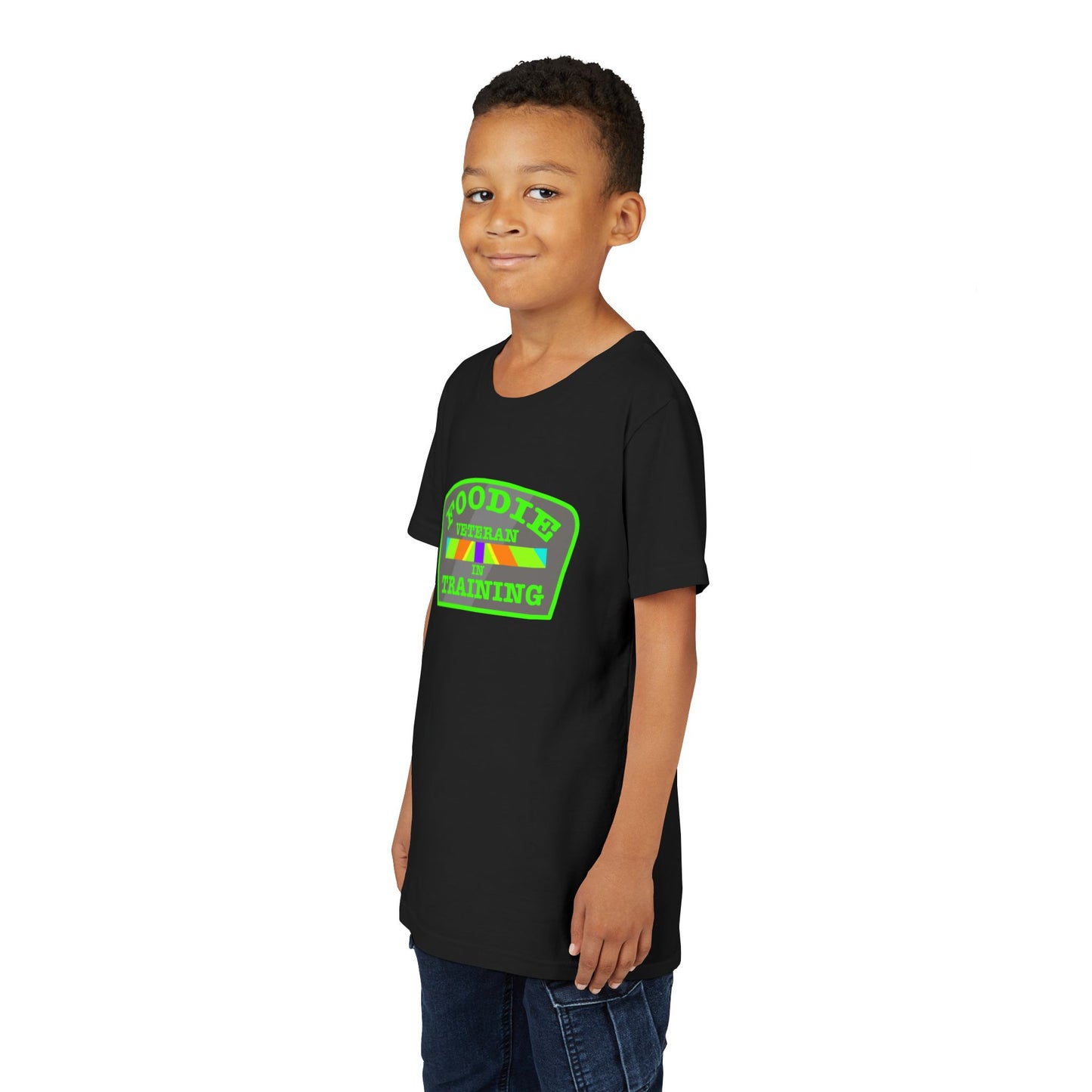 L.O.E.F Foodie Veteran In Training Kids Tee Shirt (Neon Green)