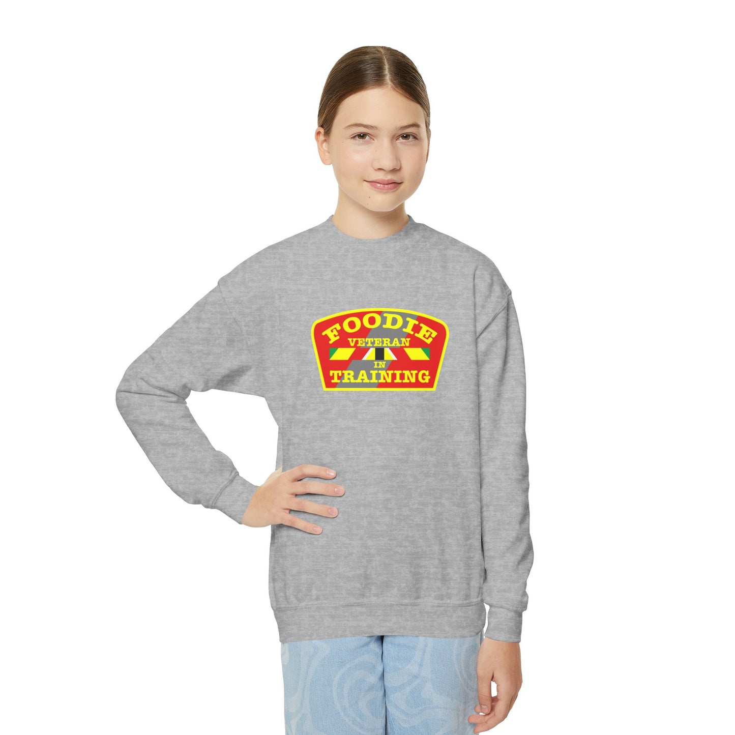 L.O.E.F Foodie Veteran In Training Kids Sweatshirt (Yellow and Red)