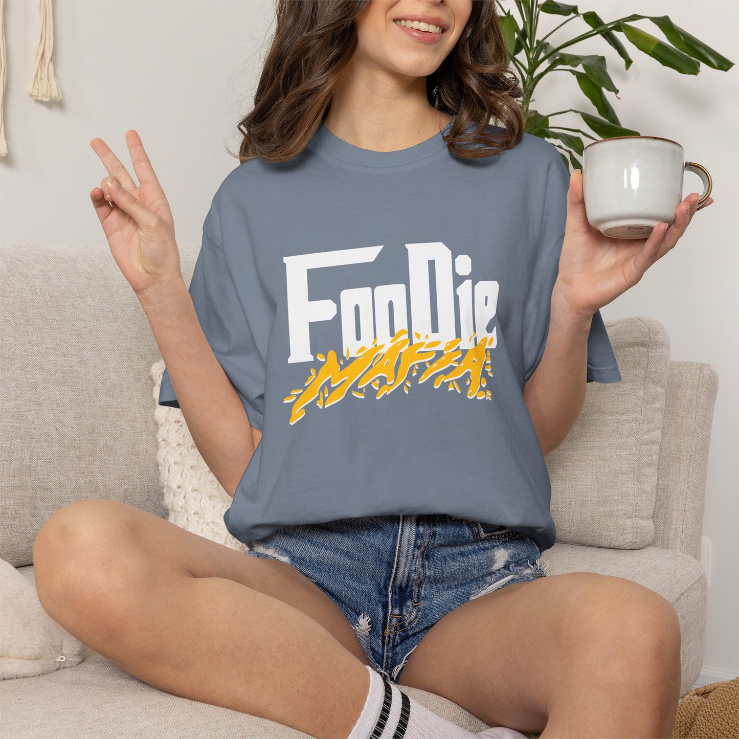 L.O.E.F White Foodie Mafia Unisex Tee Shirt (Mustard)