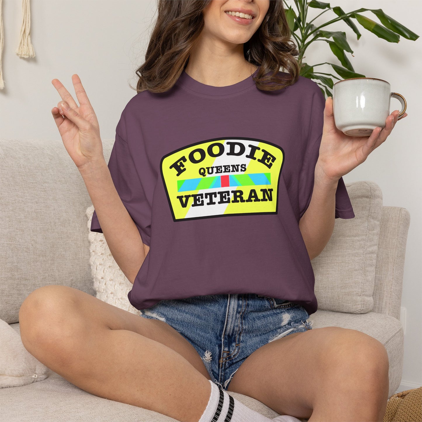 L.O.E.F Foodie Veteran QUEENS Unisex Tee Shirt (Yellow and Black)