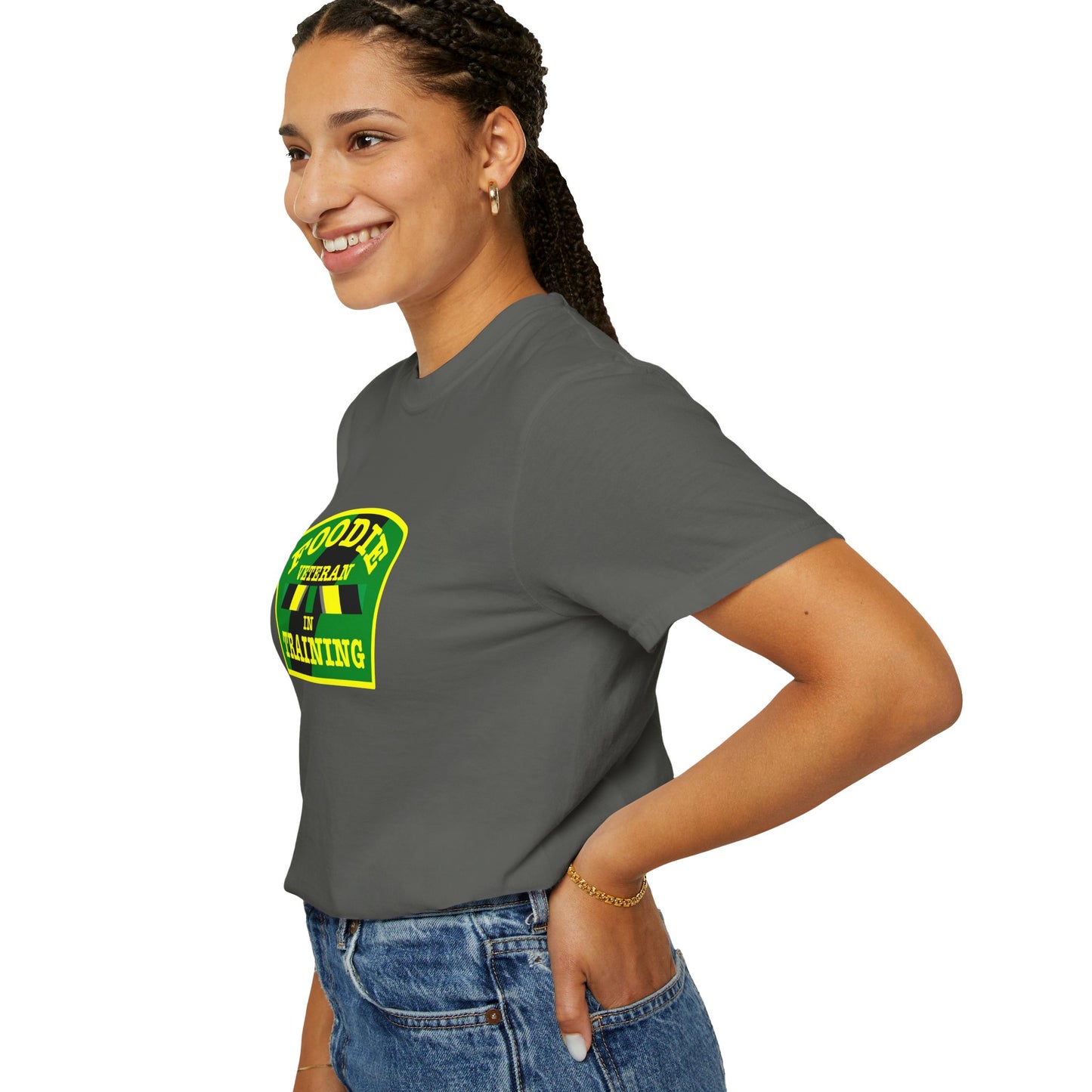 L.O.E.F Foodie Veteran IN TRAINING Unisex Tee Shirt (Yellow and Green)