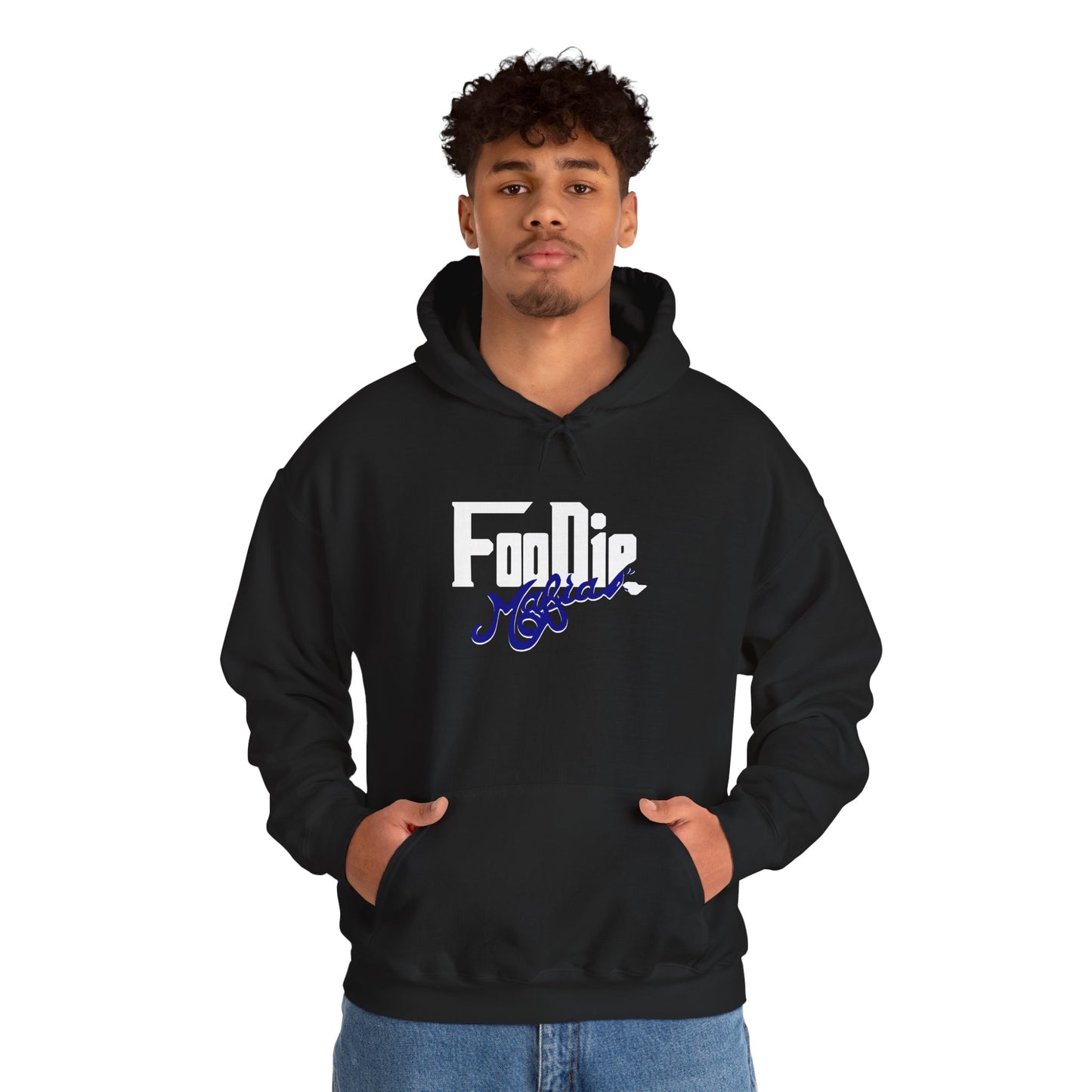 L.O.E.F White Foodie Mafia Unisex Hooded Sweatshirt (Dark Blue)