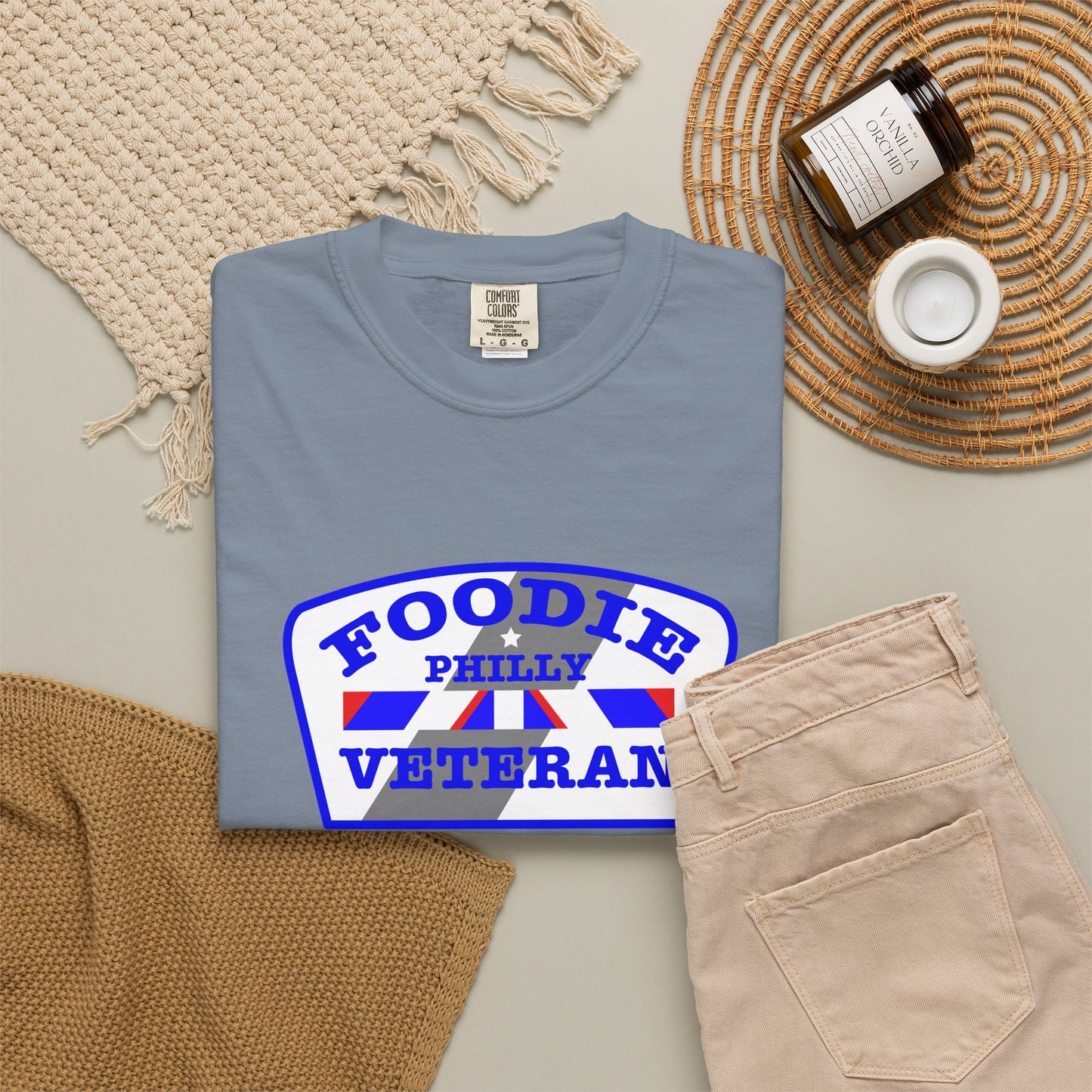 L.O.E.F Foodie Veteran PHILLY Unisex Tee Shirt (Blue)
