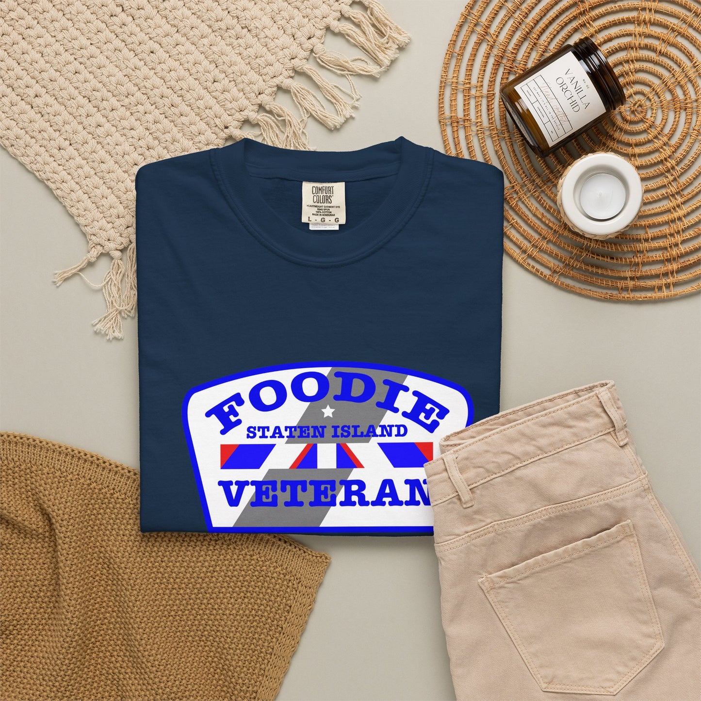 L.O.E.F Foodie Veteran STATEN ISLAND Unisex Tee Shirt (Blue)