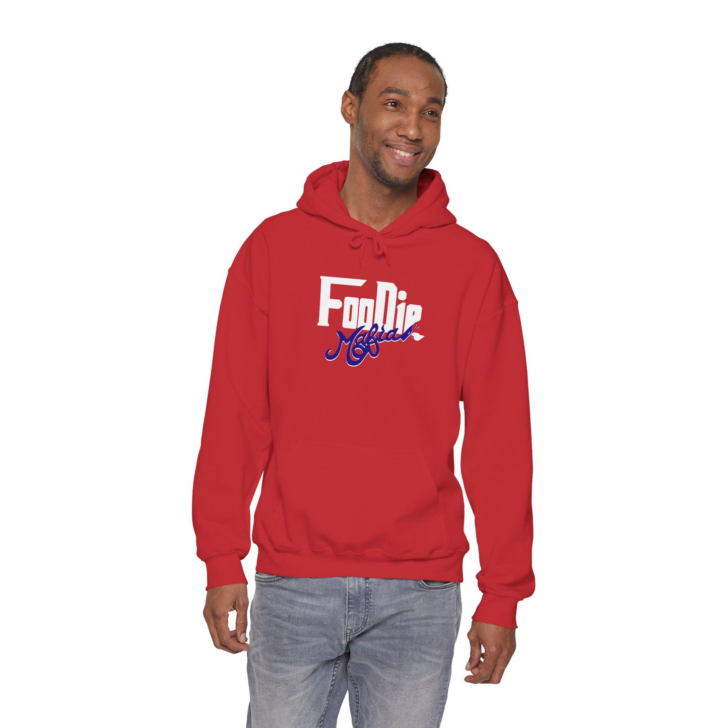 L.O.E.F White Foodie Mafia Unisex Hooded Sweatshirt (Dark Blue)