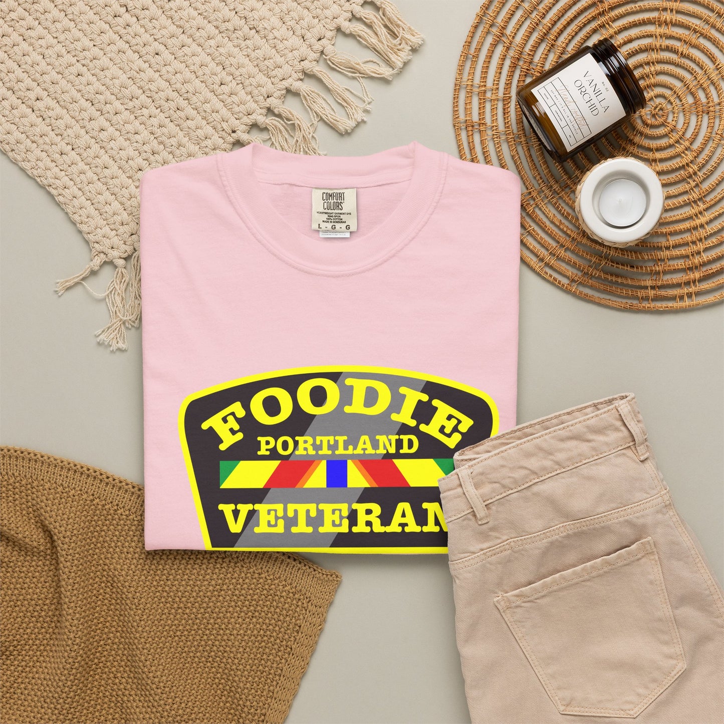 L.O.E.F Foodie Veteran PORTLAND Unisex Tee Shirt (Yellow)
