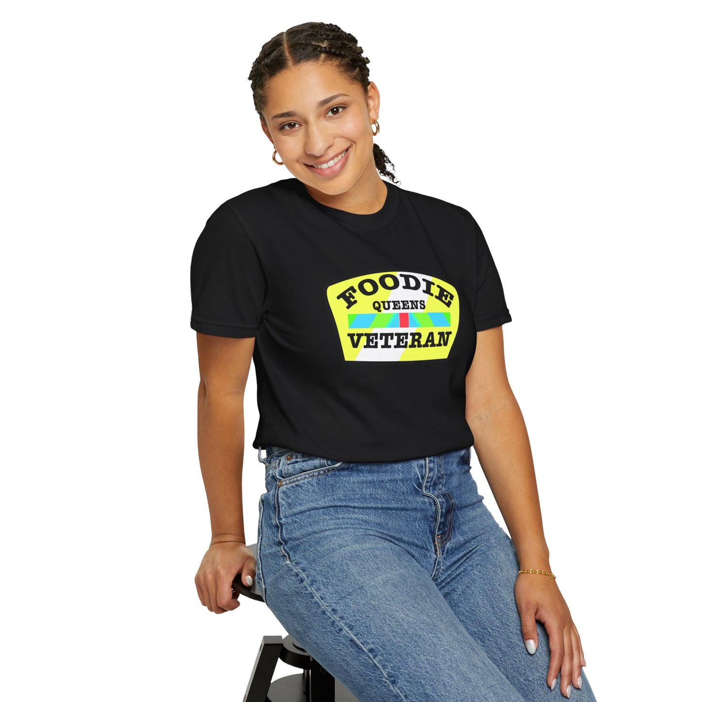 L.O.E.F Foodie Veteran QUEENS Unisex Tee Shirt (Yellow and Black)
