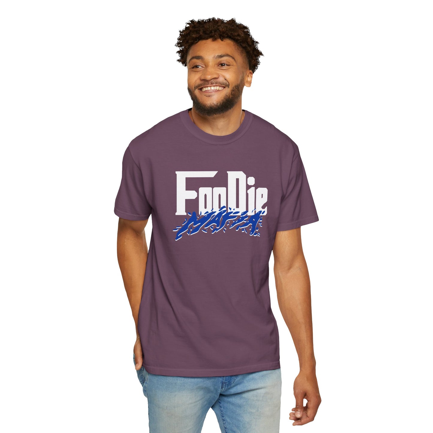 L.O.E.F White Foodie Mafia Unisex Tee Shirt (Cobalt Blue)