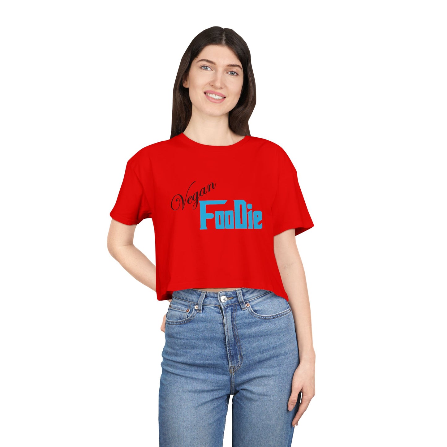L.O.E.F Women Vegan Foodie Crop Tee (Sky Blue)