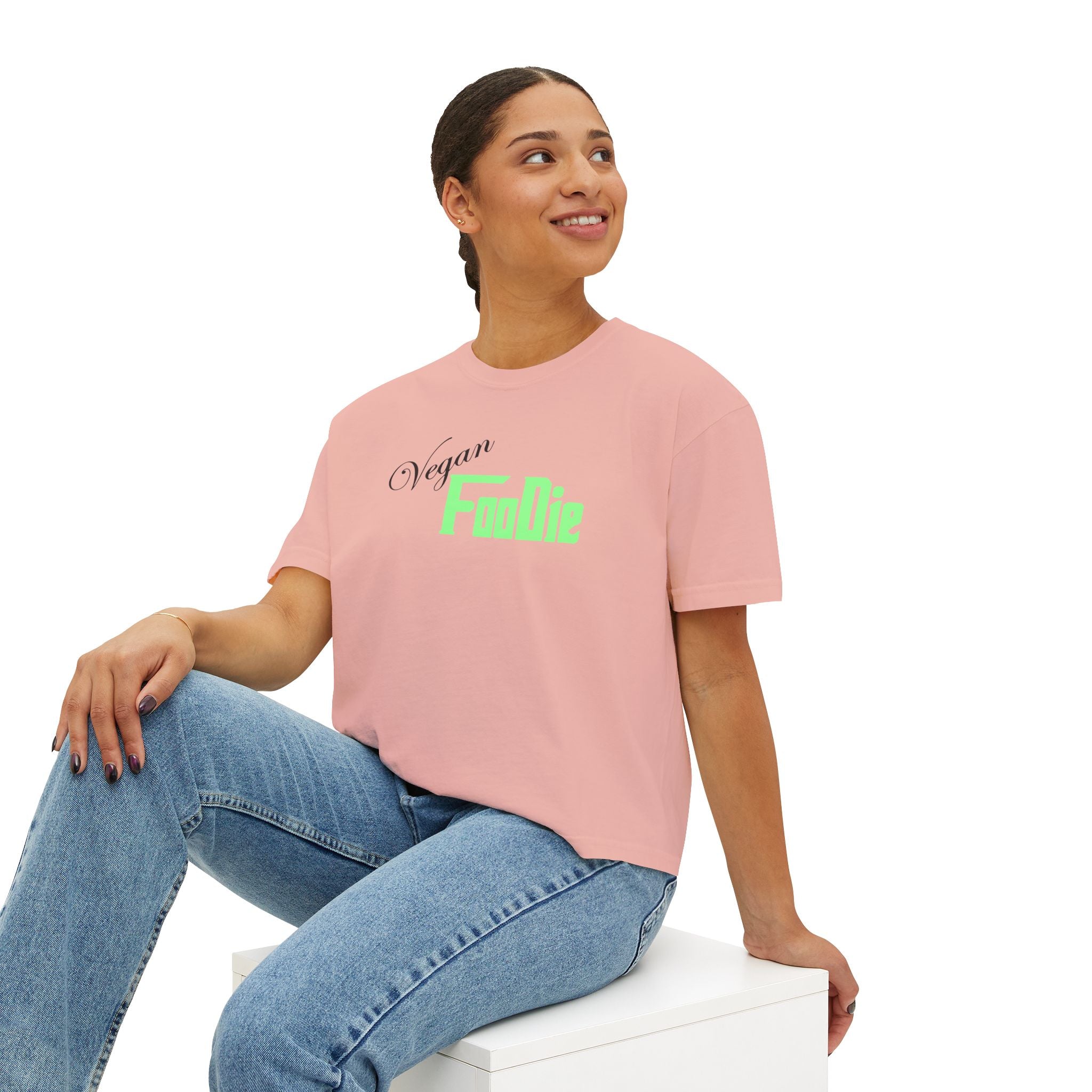 L.OE.F Women Vegan Foodie Boxy Tee (Mint Green)