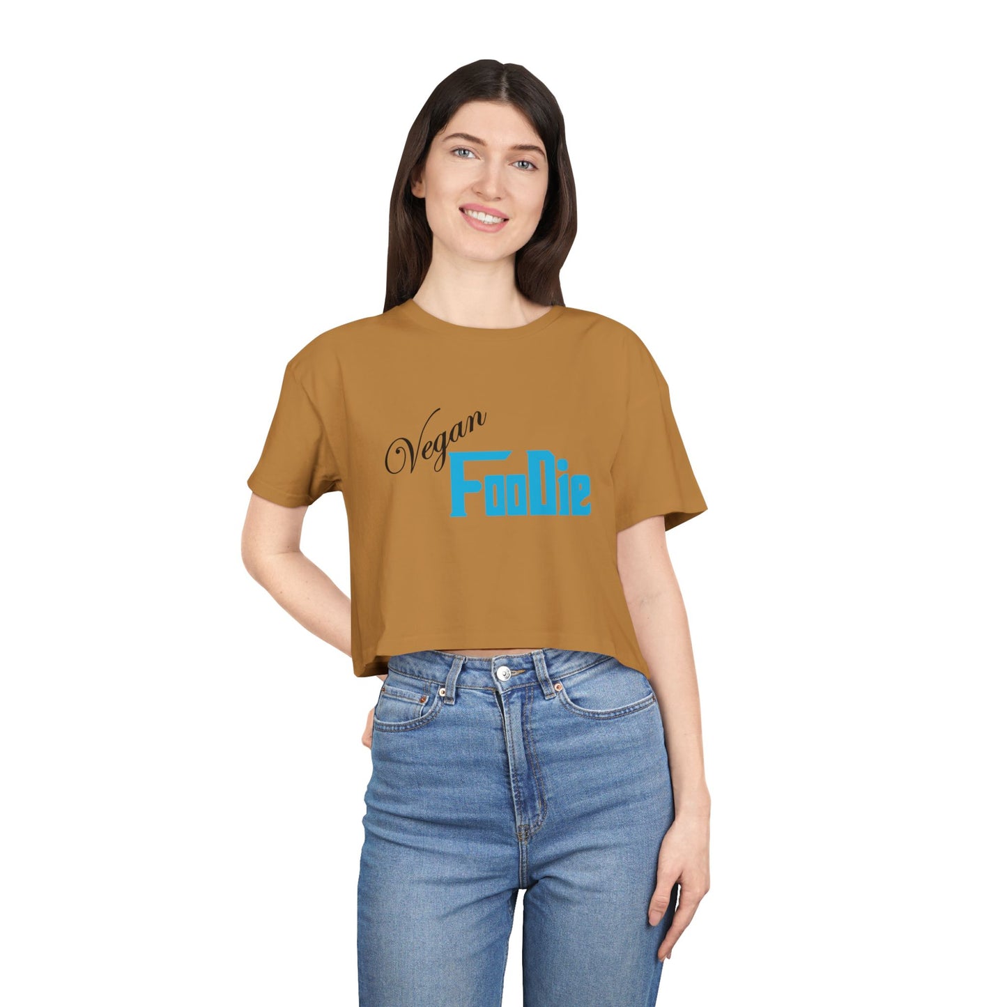 L.O.E.F Women Vegan Foodie Crop Tee (Sky Blue)