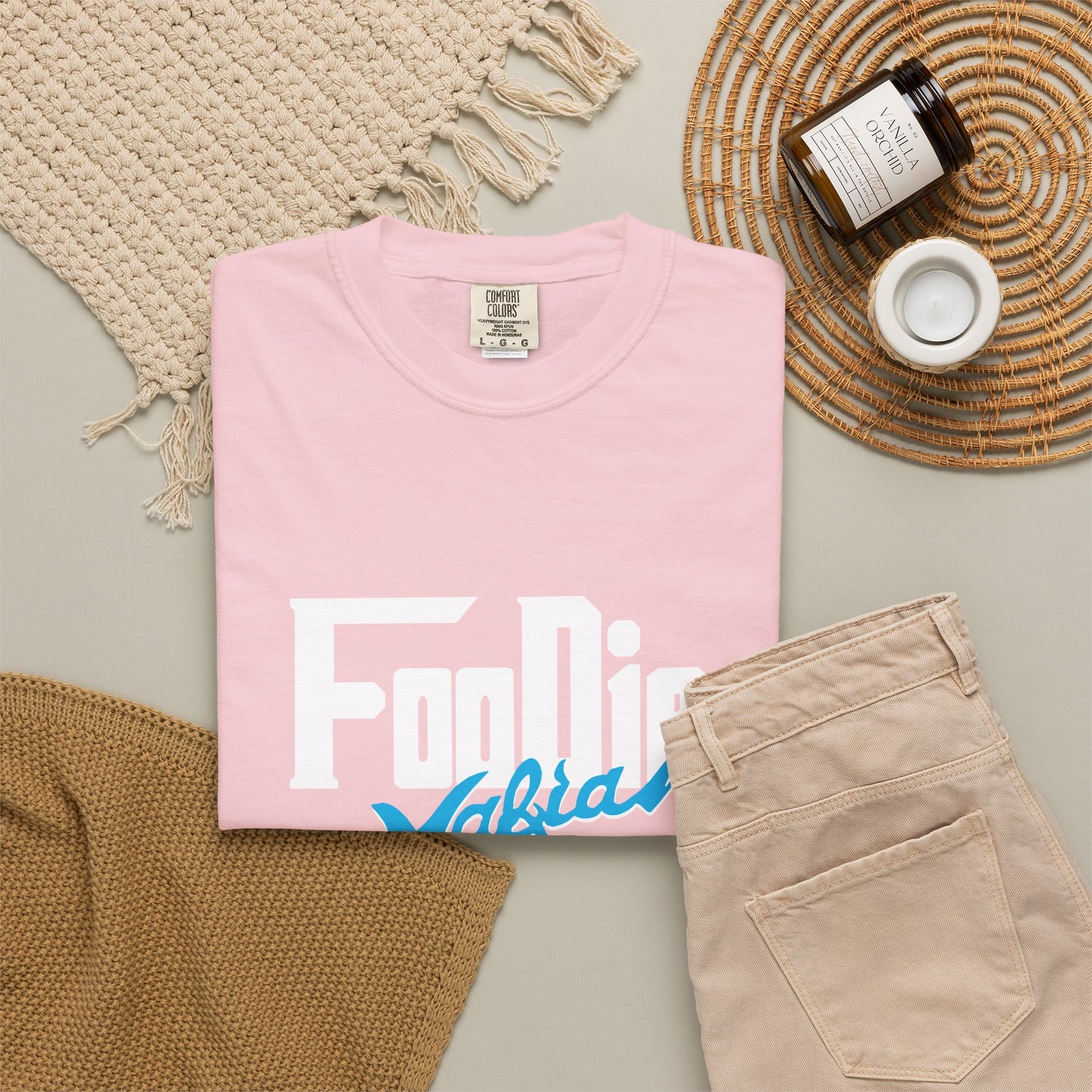 L.O.E.F White Foodie Mafia Unisex Tee shirt (Apricot)