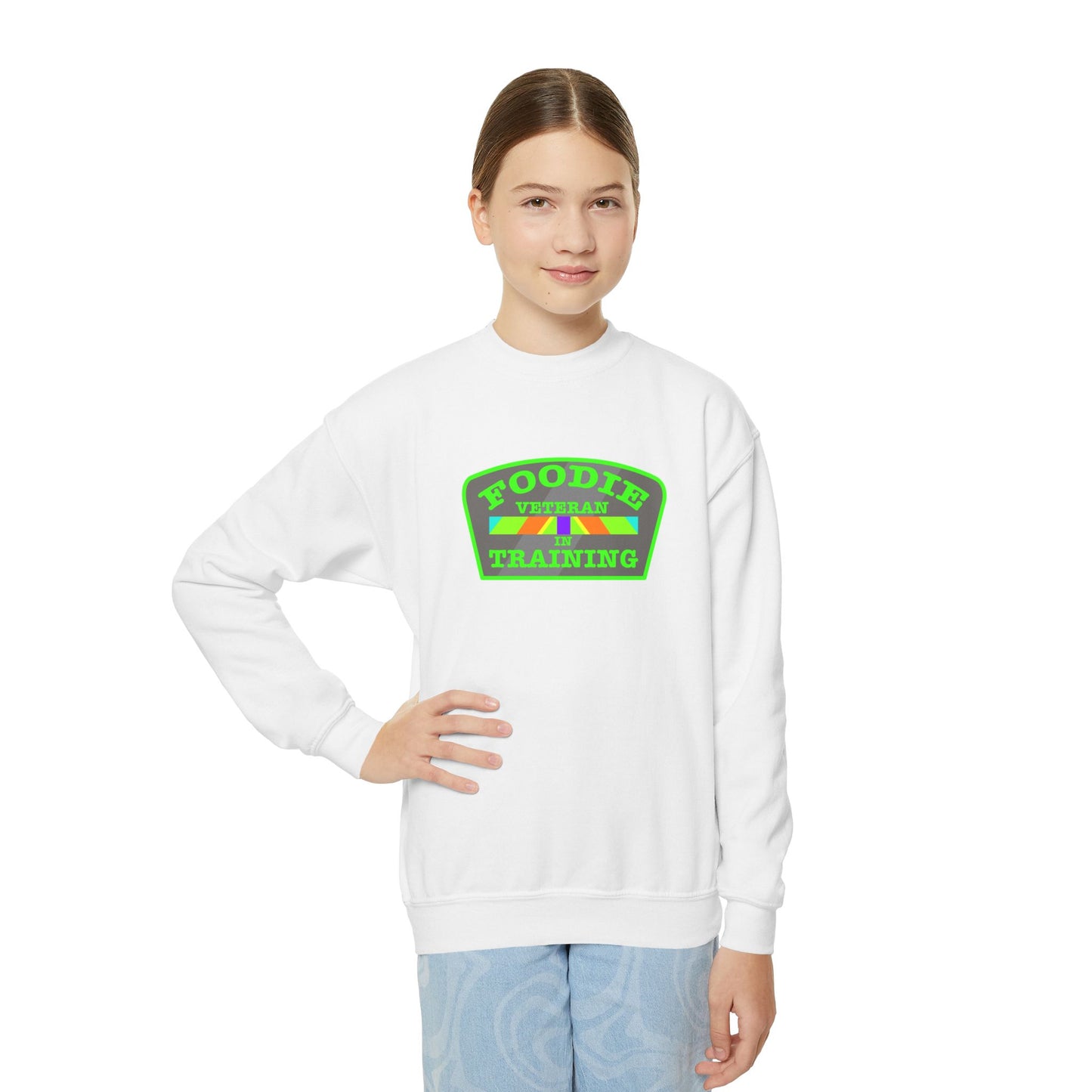 L.O.E.F Foodie Veteran In Training Kids Sweatshirt (Neon Green)