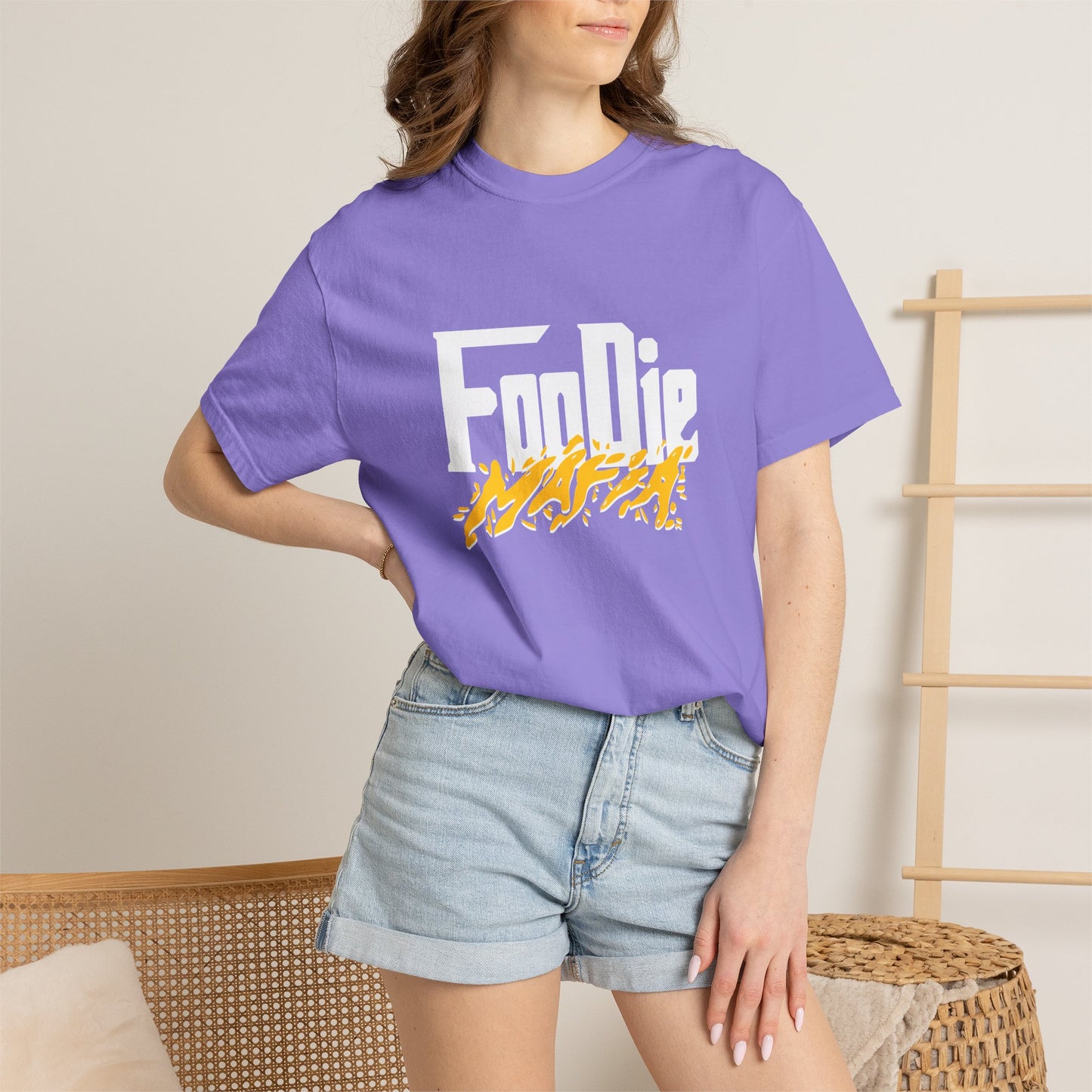 L.O.E.F White Foodie Mafia Unisex Tee shirt (Bright Yellow)