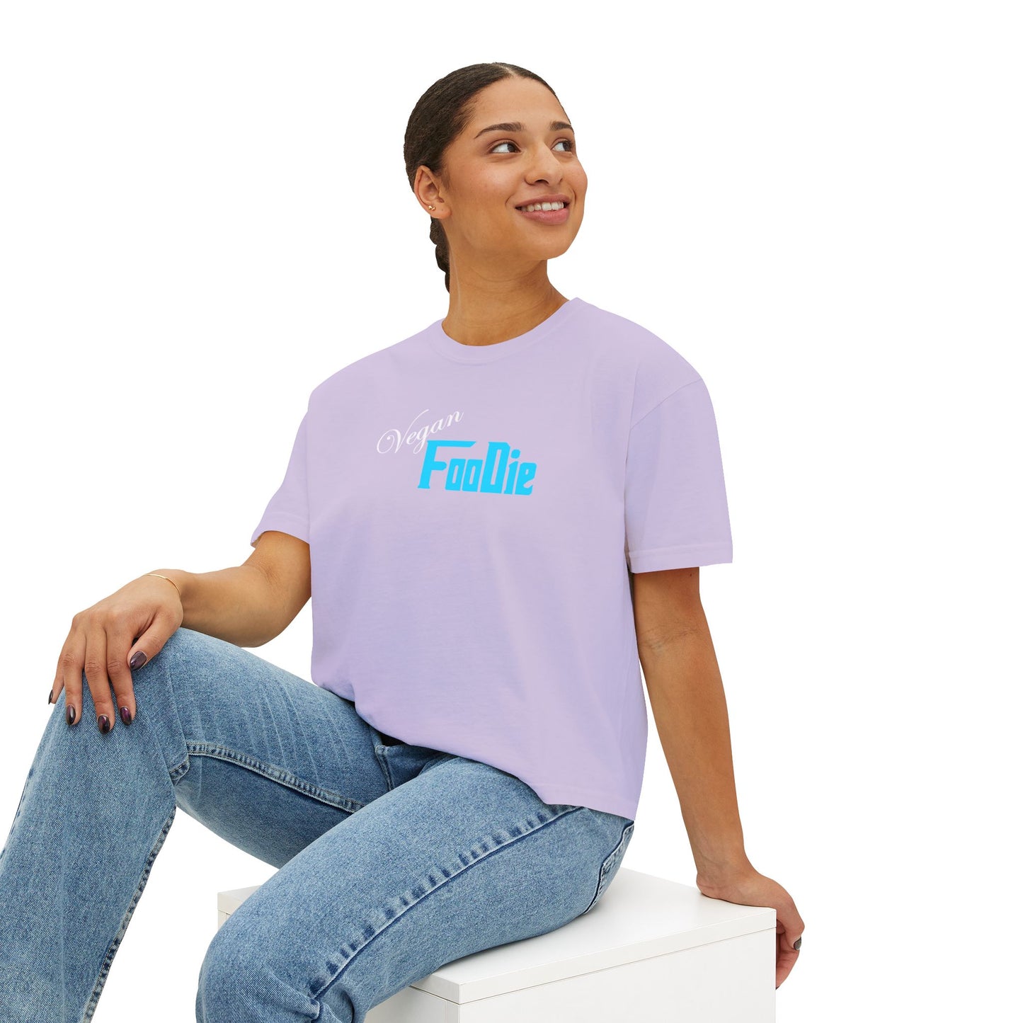L.O.E.F Women Vegan Foodie Boxy Tee (Neon Blue)