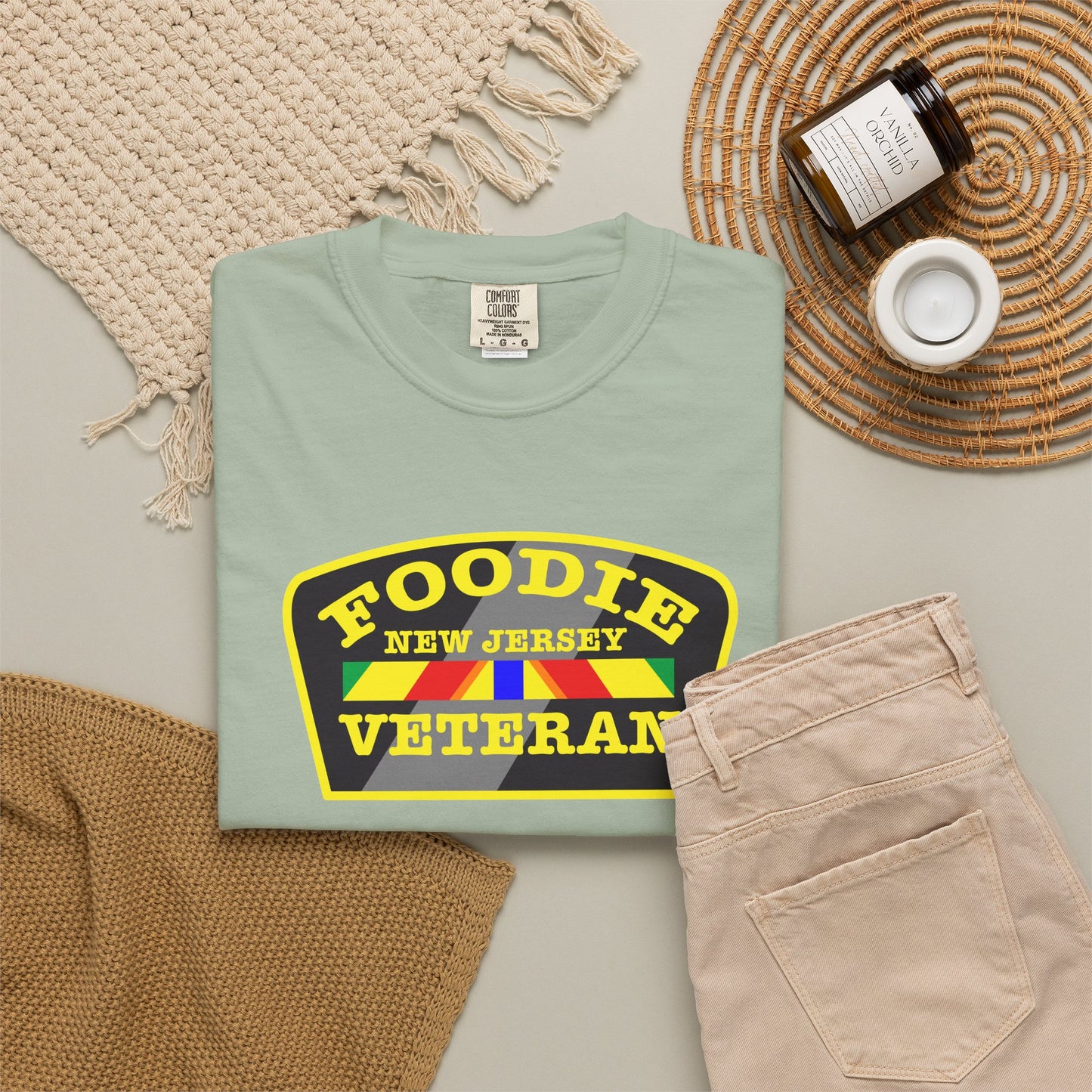 L.O.E.F Foodie Veteran NEW JERSEY Unisex Tee Shirt (Yellow)