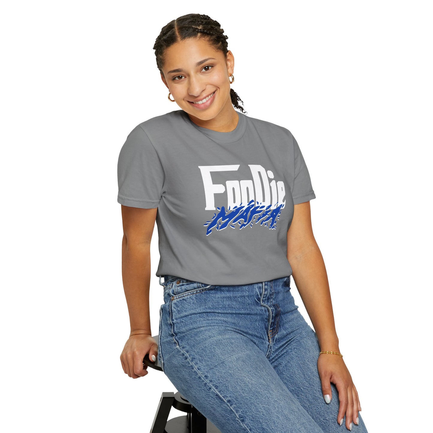 L.O.E.F White Foodie Mafia Unisex Tee Shirt (Cobalt Blue)
