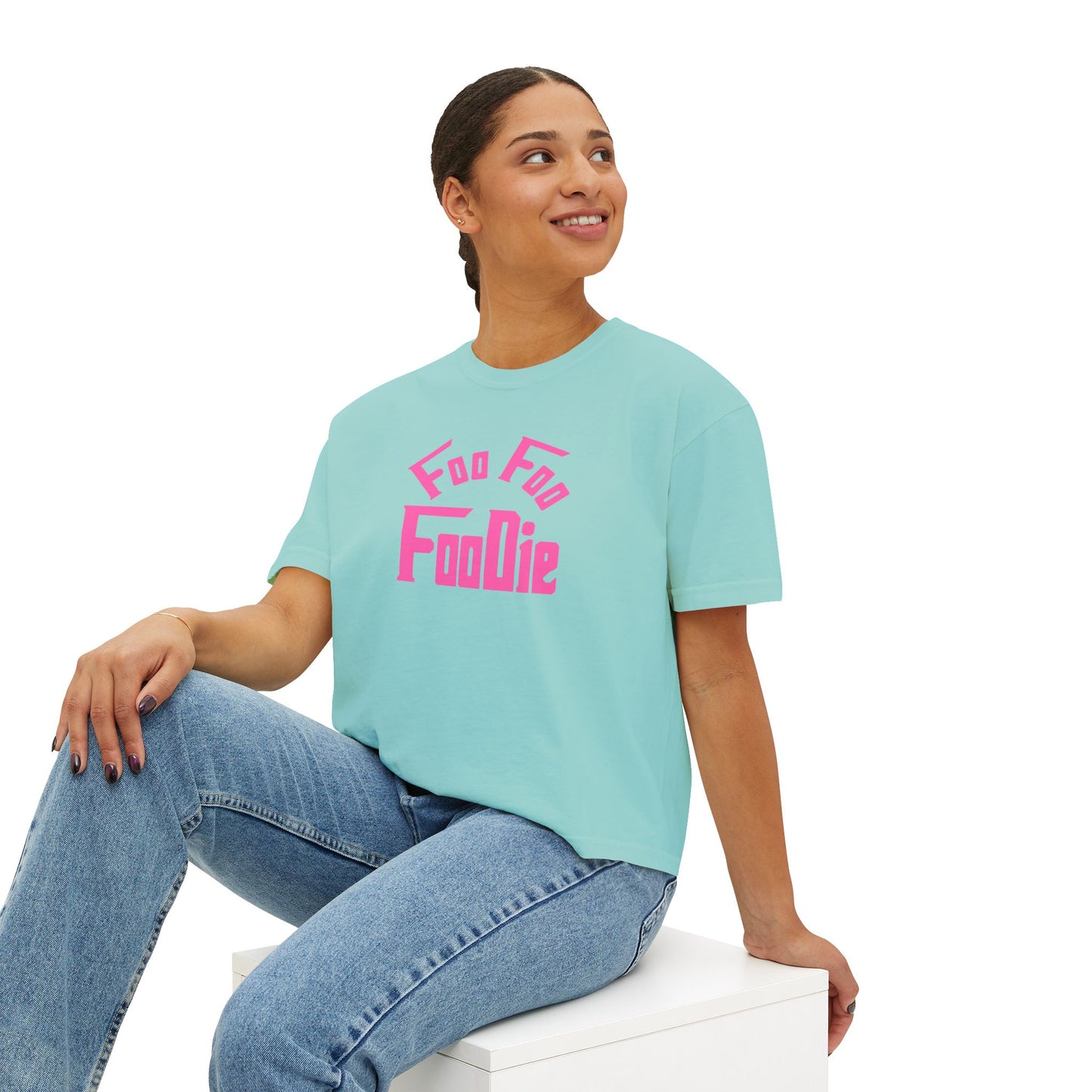 L.O.E.F FOO FOO FOODIE Women Boxy Tee(Hot Pink)