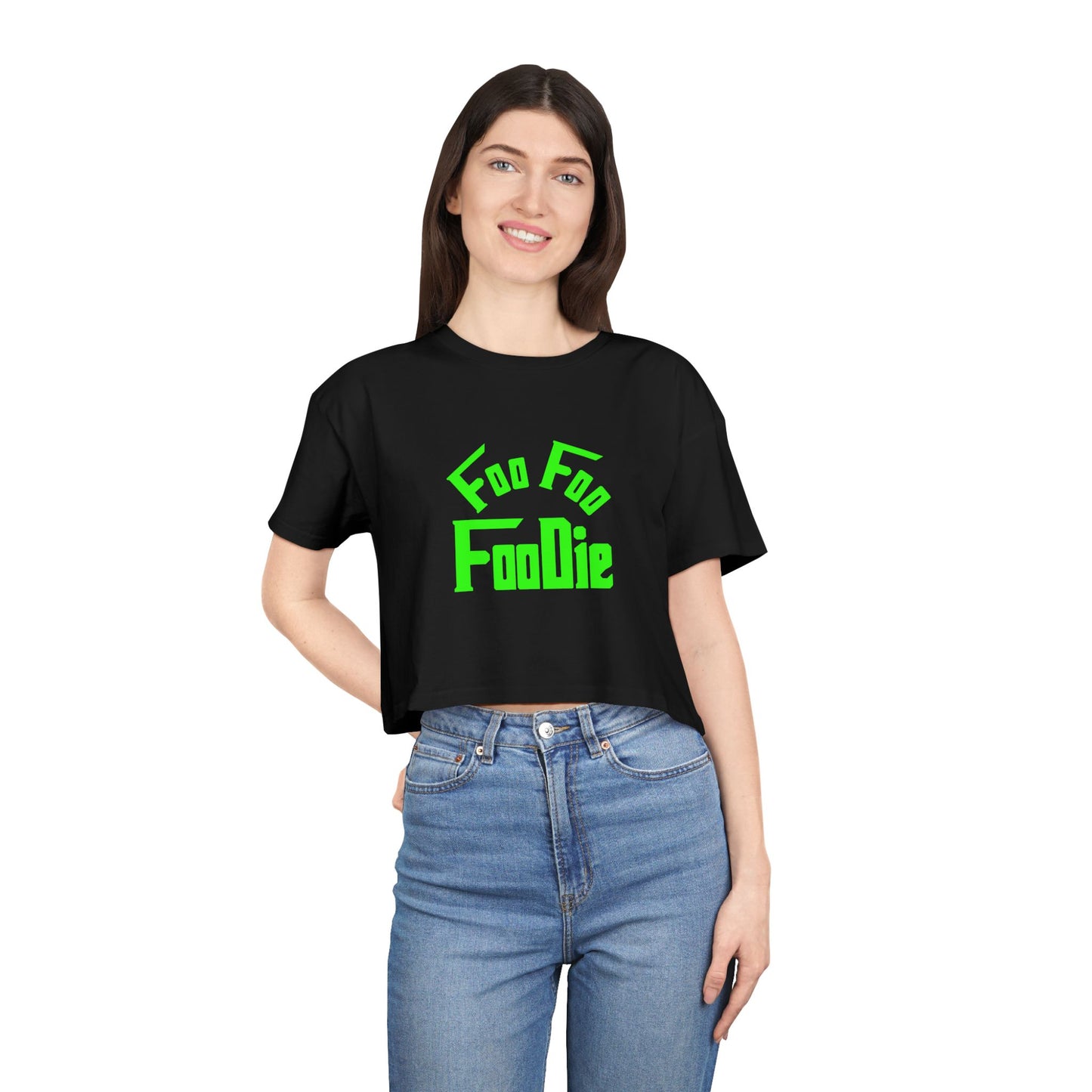 L.O.E.F FOO FOO FOODIE Women Crop Tee(Neon Green)