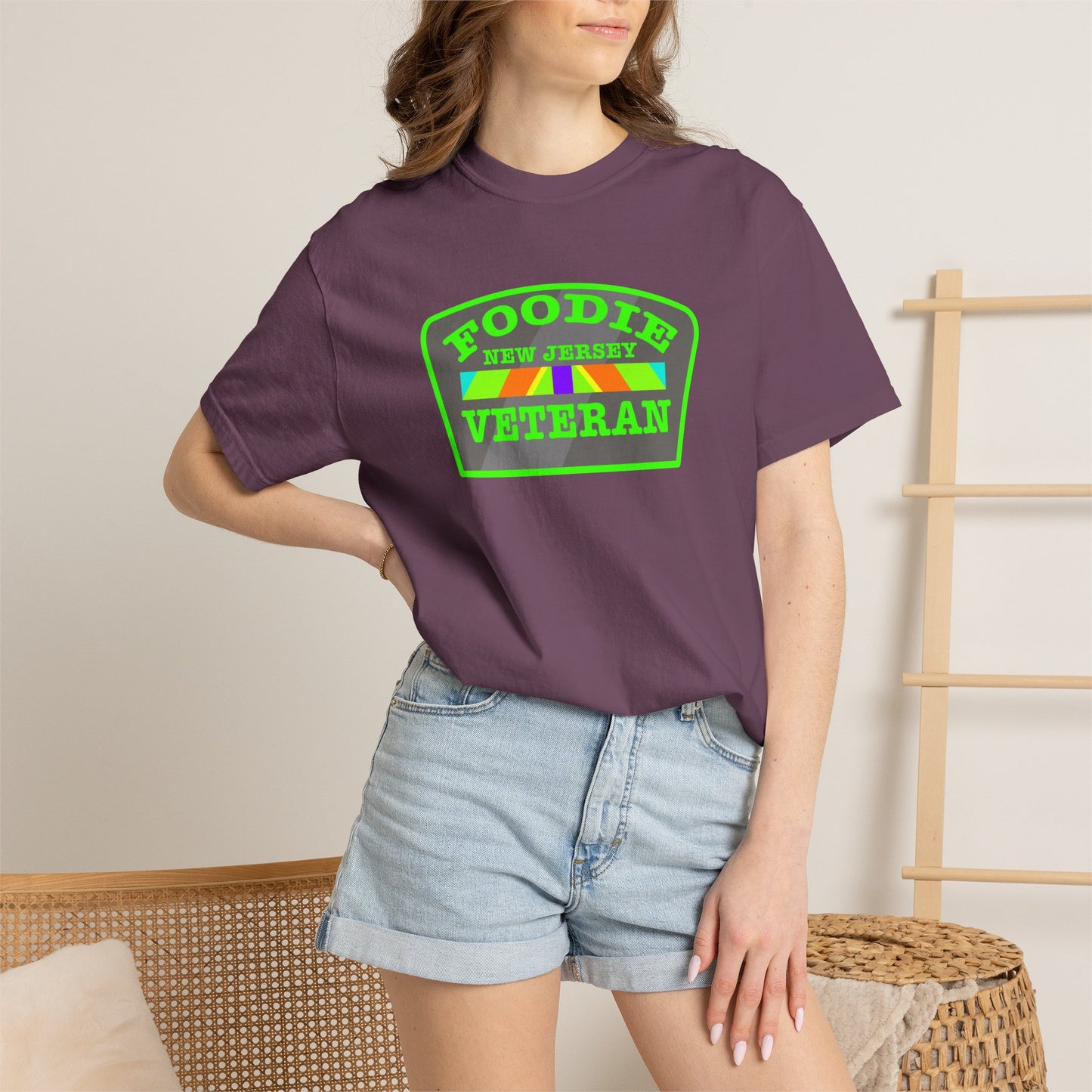L.O.E.F Foodie Veteran NEW JERSEY Unisex Tee Shirt (Neon Green)