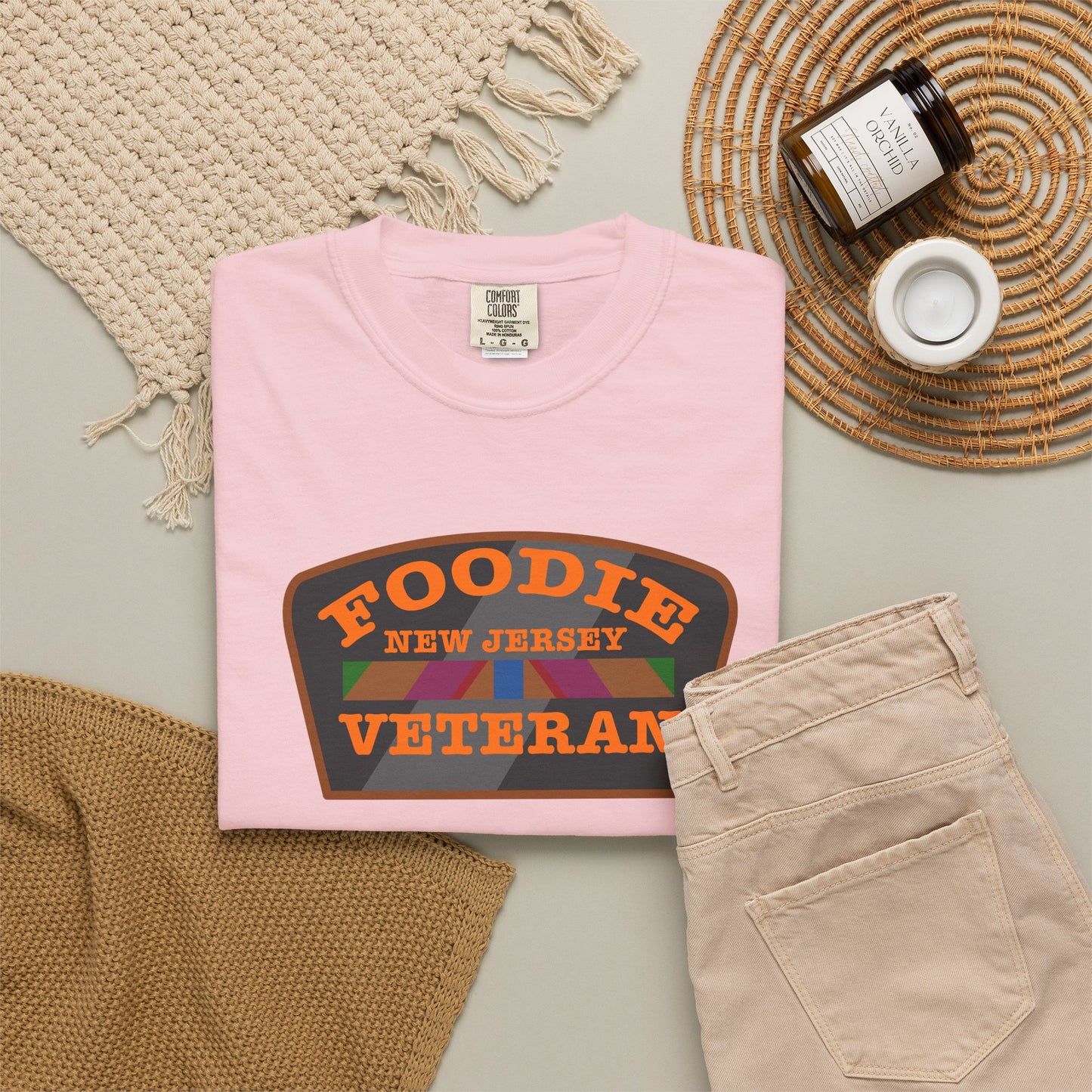 L.O.E.F Foodie Veteran NEW JERSEY Unisex Tee Shirt (Orange)