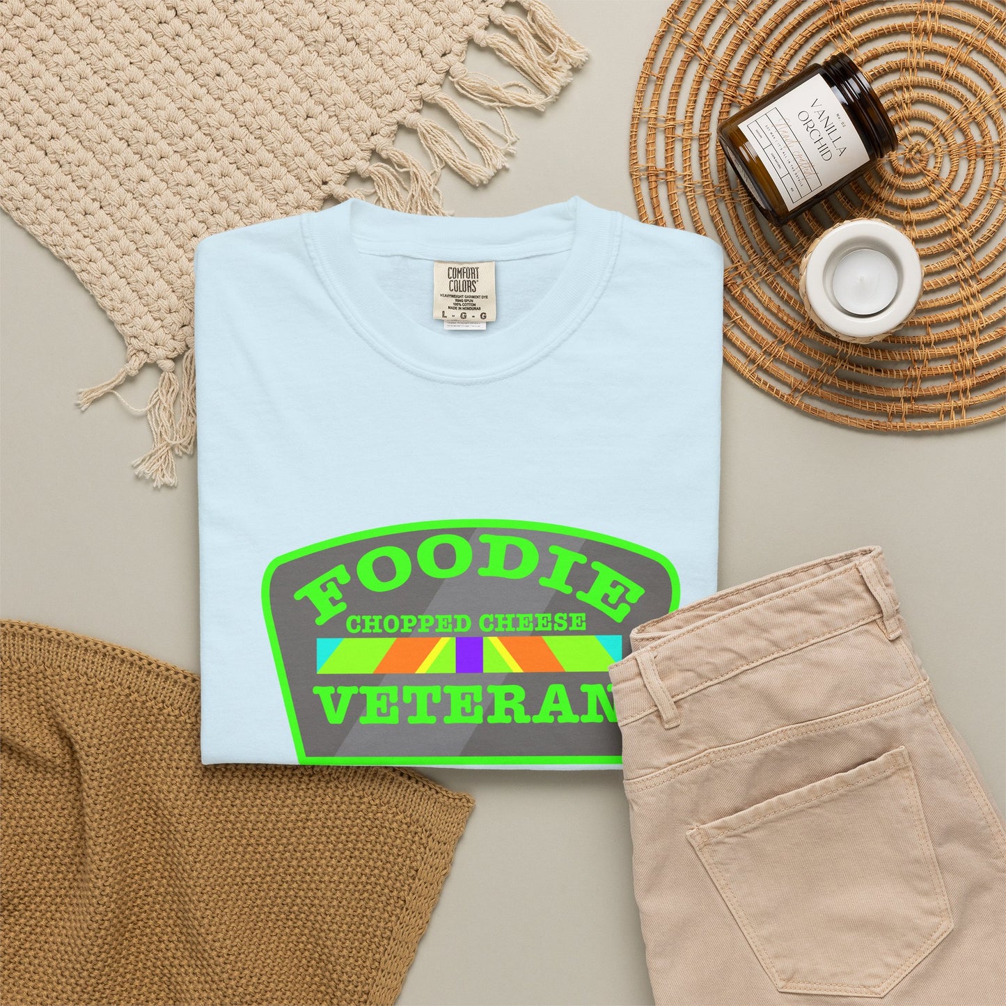 L.O.E.F Foodie Veteran Chopped Cheese Unisex Tee Shirt (Neon Green)