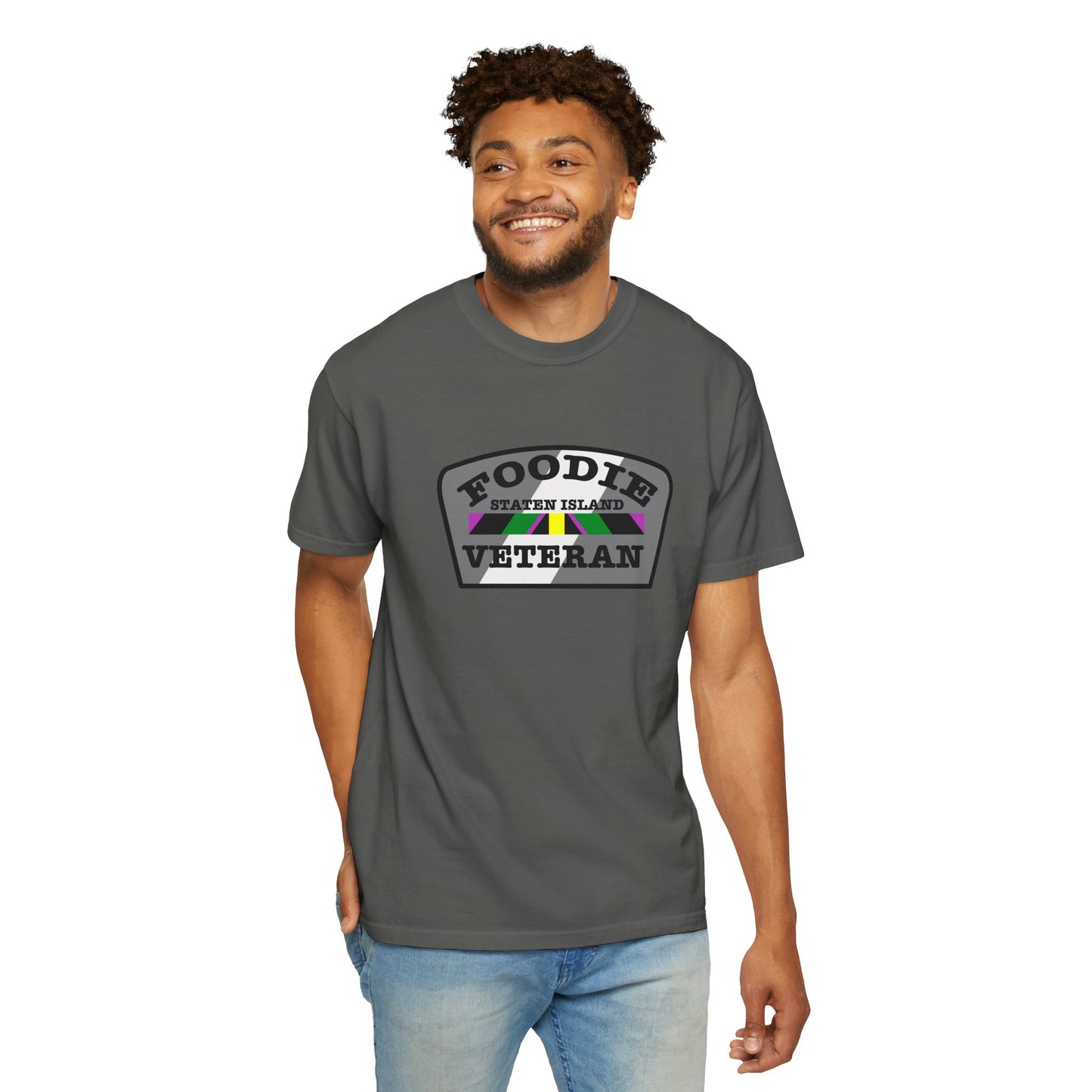 L.O.E.F Foodie Veteran STATEN ISLAND Unisex Tee Shirt (Gray)