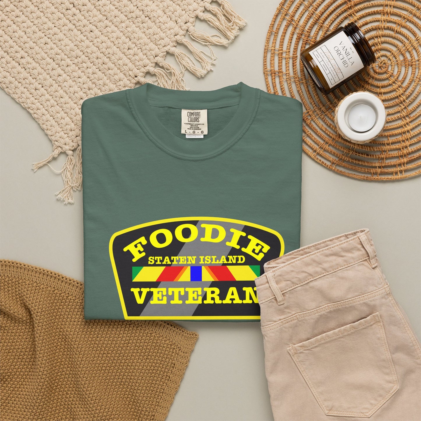 L.O.E.F Foodie Veteran STATEN ISLAND Unisex Tee Shirt (Yellow)