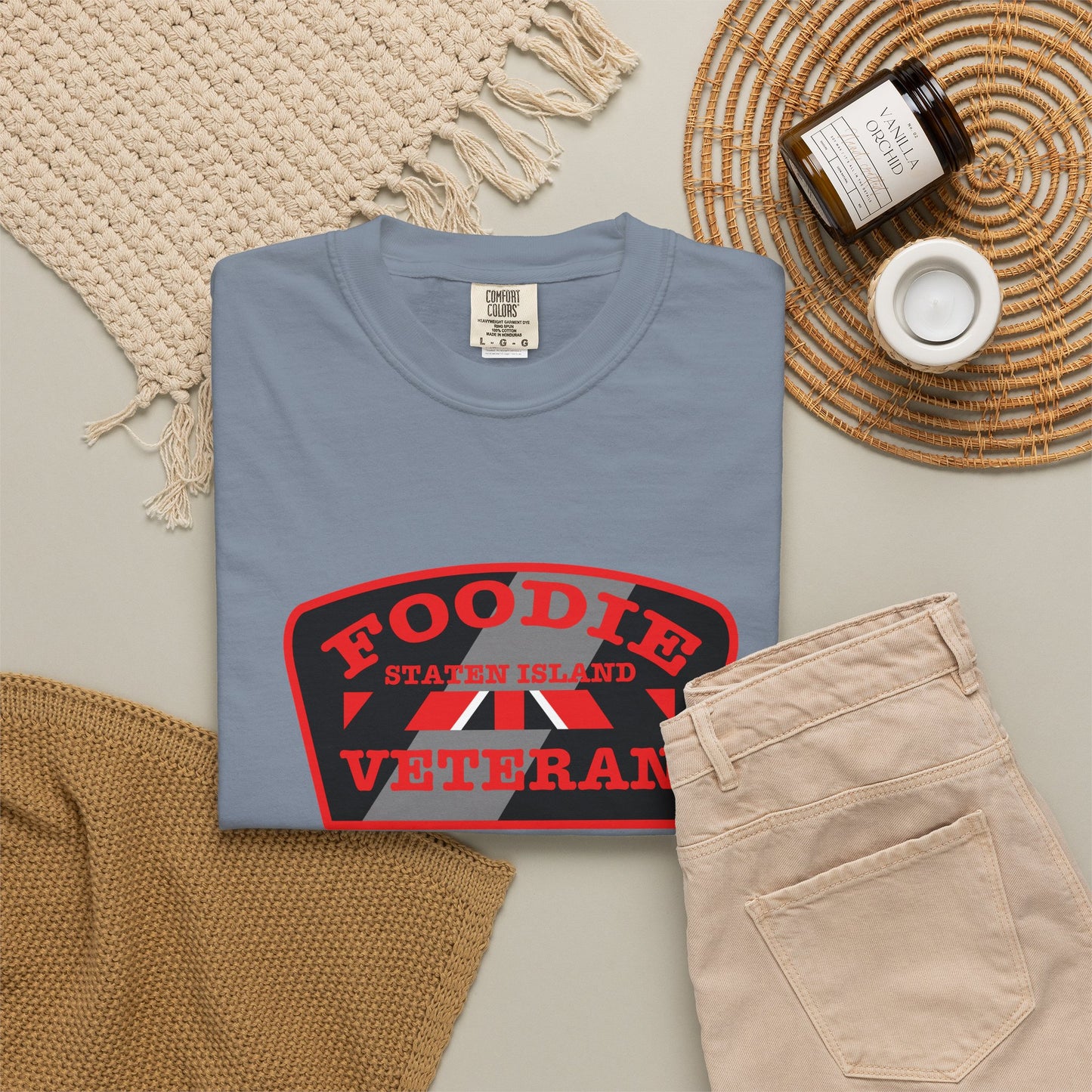 L.O.E.F Foodie Veteran STATEN ISLAND Unisex Tee Shirt (Red)