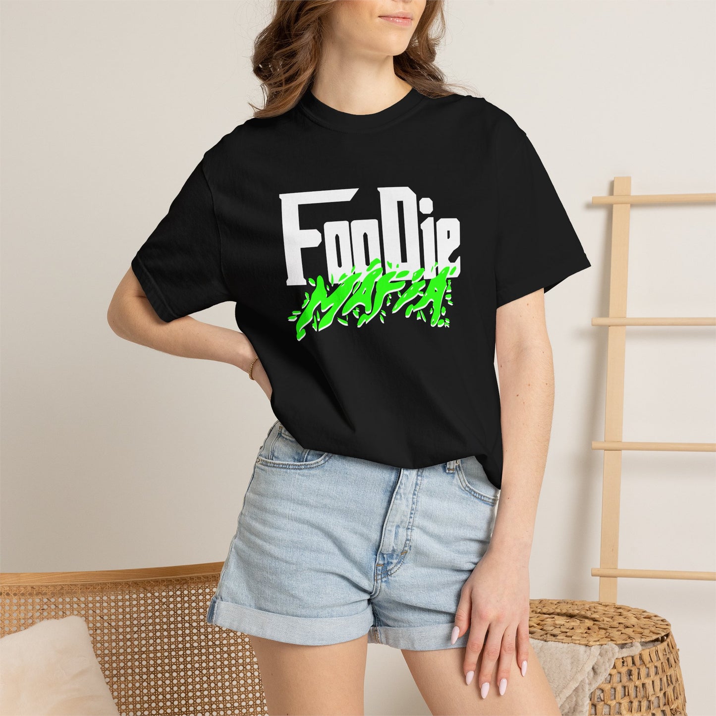 L.O.E.F White Foodie Mafia Unisex Tee Shirt (Neon Green)