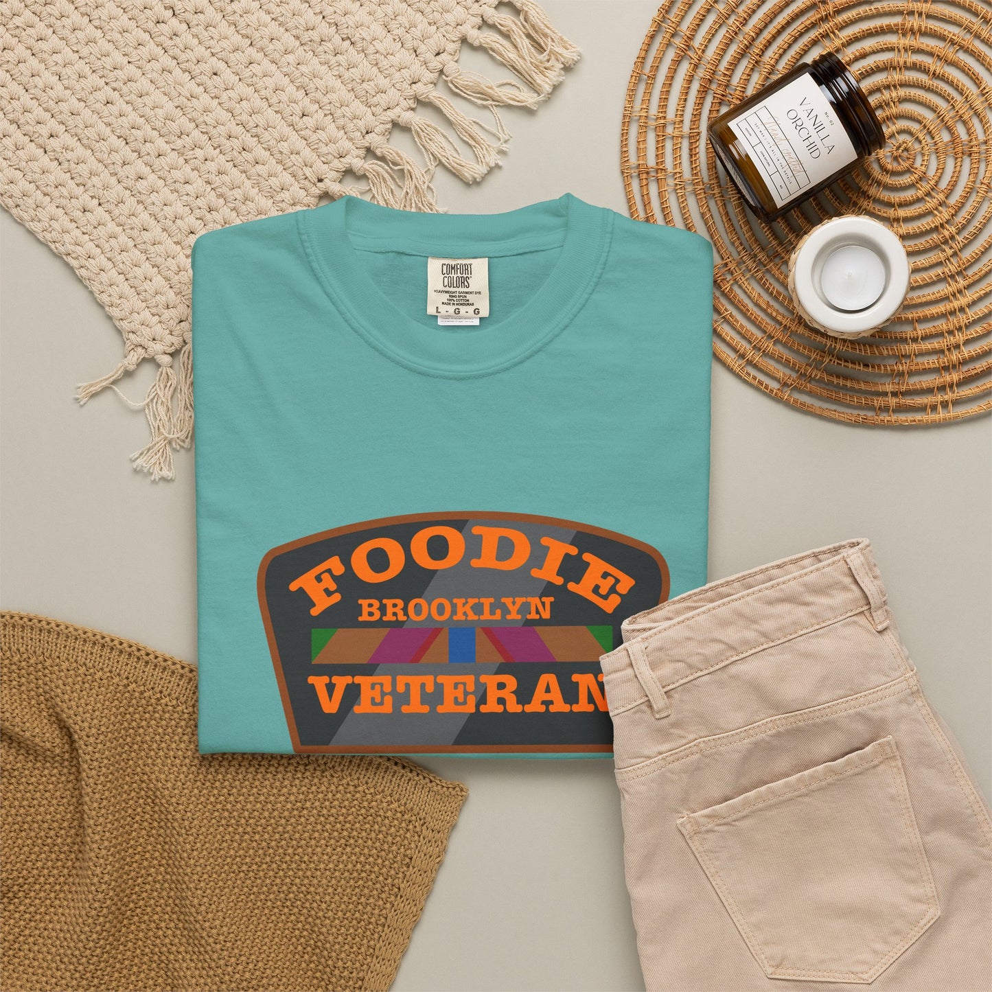 L.O.E.F Foodie Veteran BROOKLYN Unisex Tee Shirt (Orange)