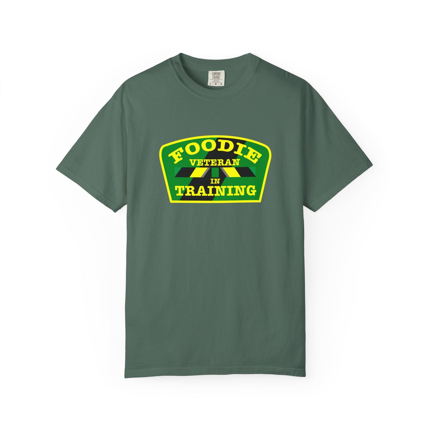 L.O.E.F Foodie Veteran IN TRAINING Unisex Tee Shirt (Yellow and Green)