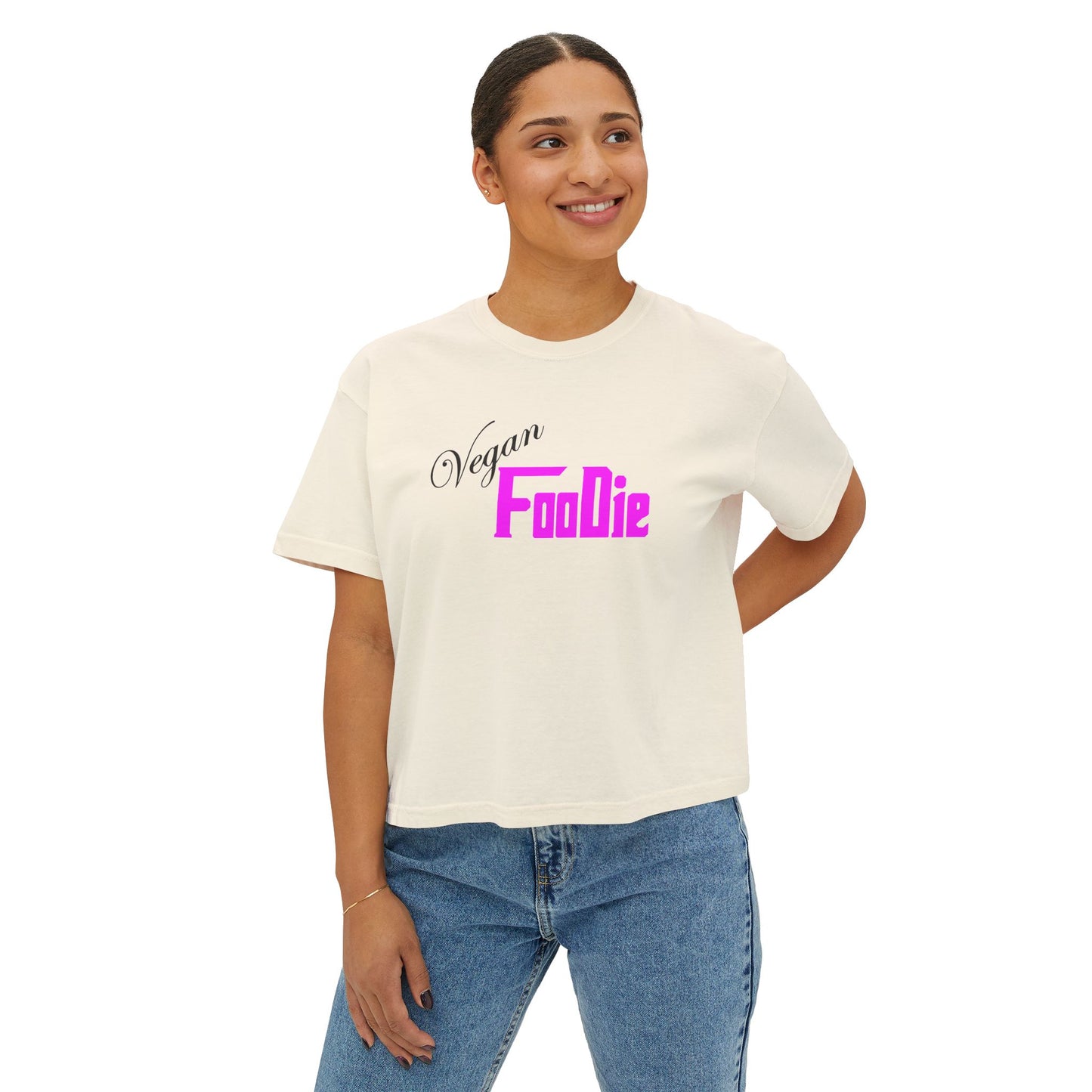L.O.E.F Women Vegan Foodie Boxy Tee (Fuchsia)
