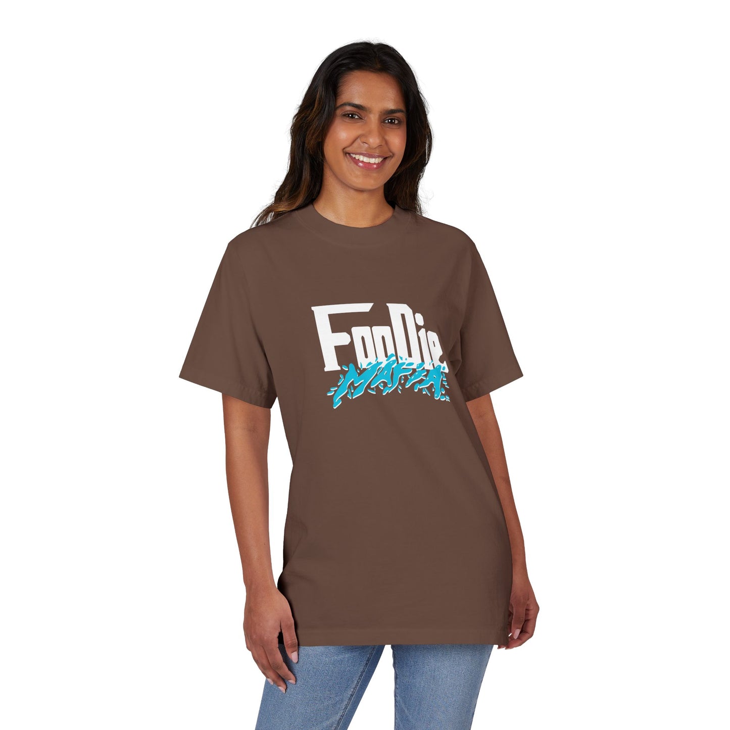 L.O.E.F White Foodie Mafia Unisex Tee shirt (Aqua Blue)
