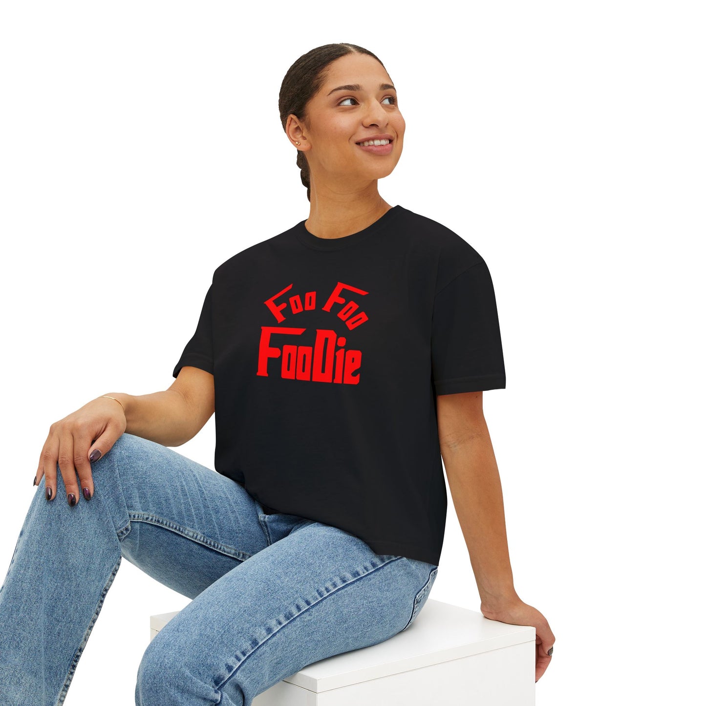 L.O.E.F FOO FOO FOODIE Women Boxy Tee(Fiery Red)