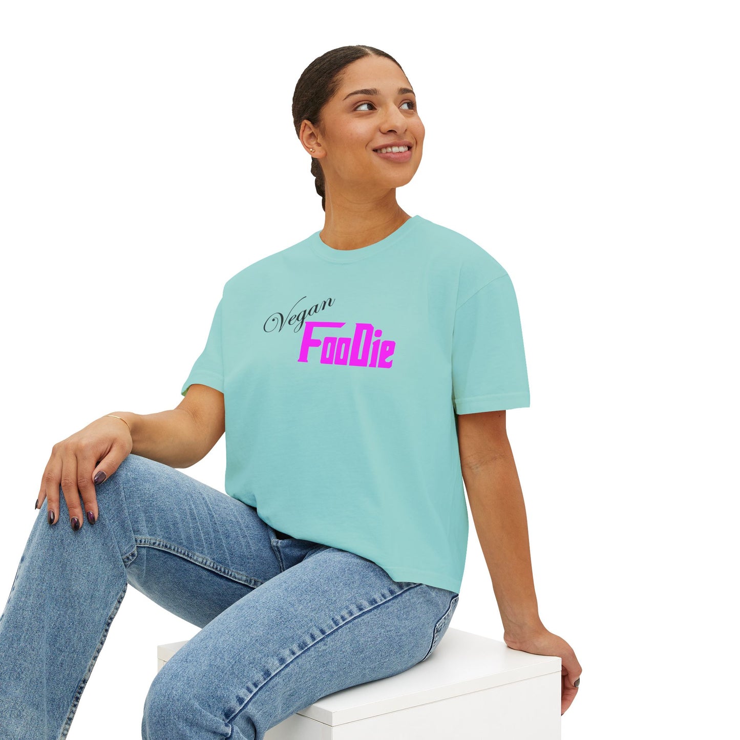L.O.E.F Women Vegan Foodie Boxy Tee (Fuchsia)