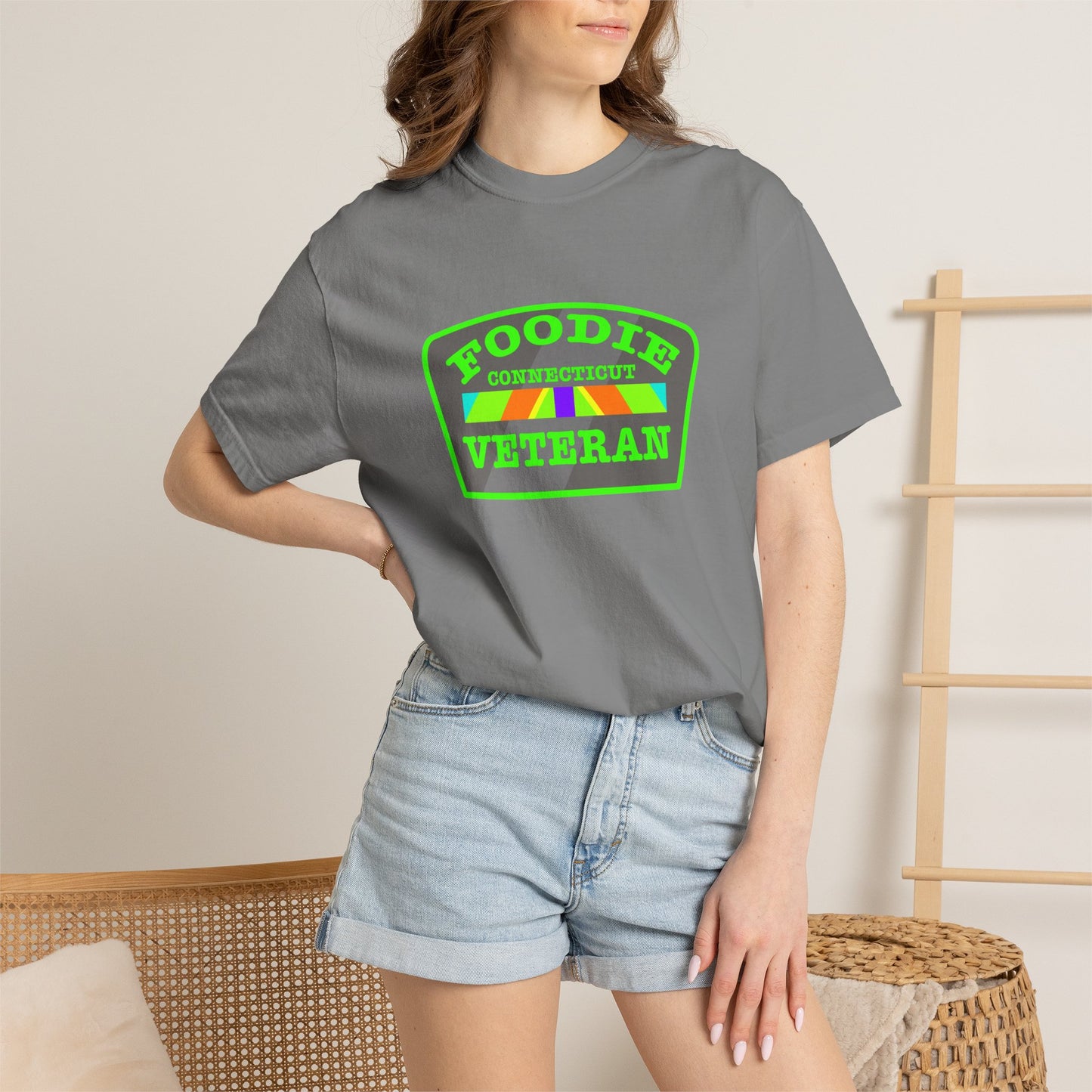 L.O.E.F Foodie Veteran CONNECTICUT Unisex Tee Shirt (Neon Green)