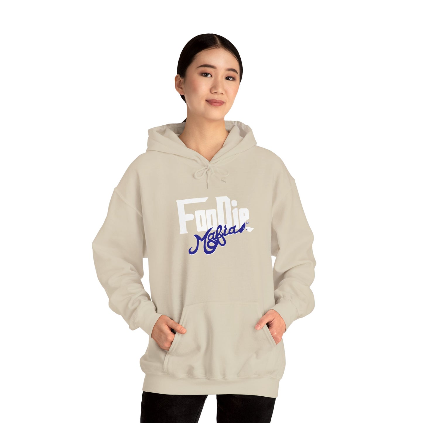 L.O.E.F White Foodie Mafia Unisex Hooded Sweatshirt (Dark Blue)