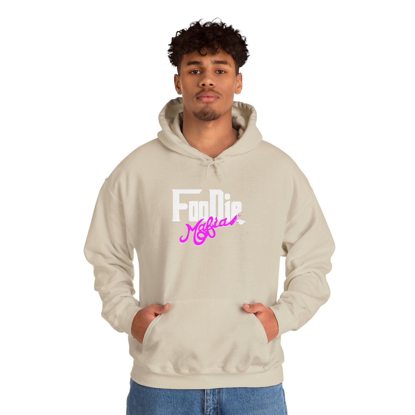L.O.E.F White Foodie Mafia Unisex Hooded Sweatshirt (Fuchsia)