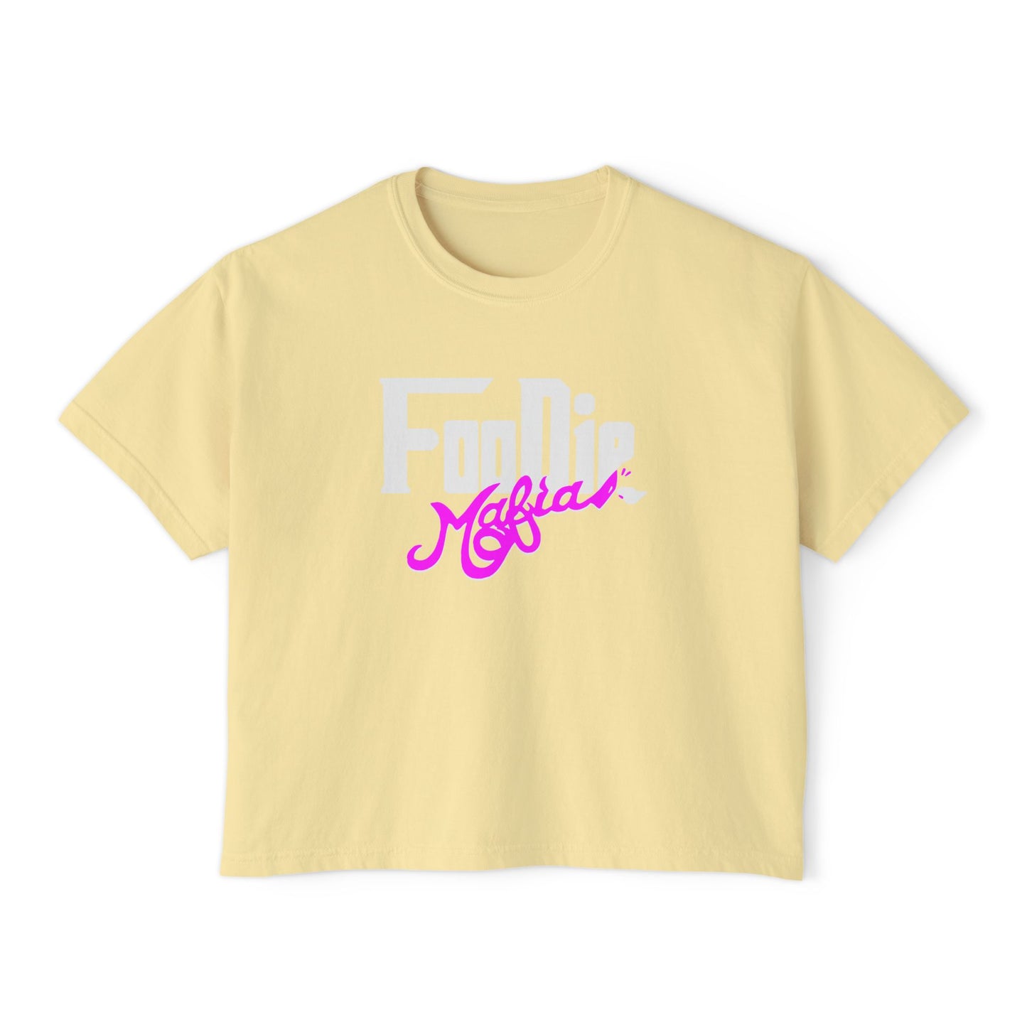 L.O.E.F White Foodie Mafia Women Boxy Tee (Fuchsia)