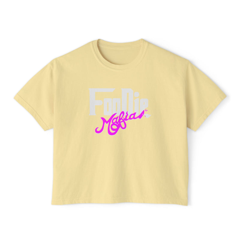 L.O.E.F White Foodie Mafia Women Boxy Tee (Fuchsia)