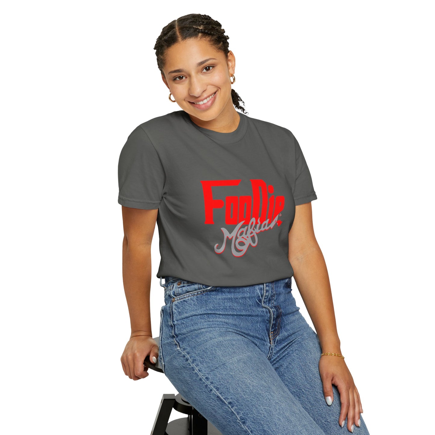 L.O.E.F Red Foodie Mafia Unisex Tee Shirt (Metallic Grey)