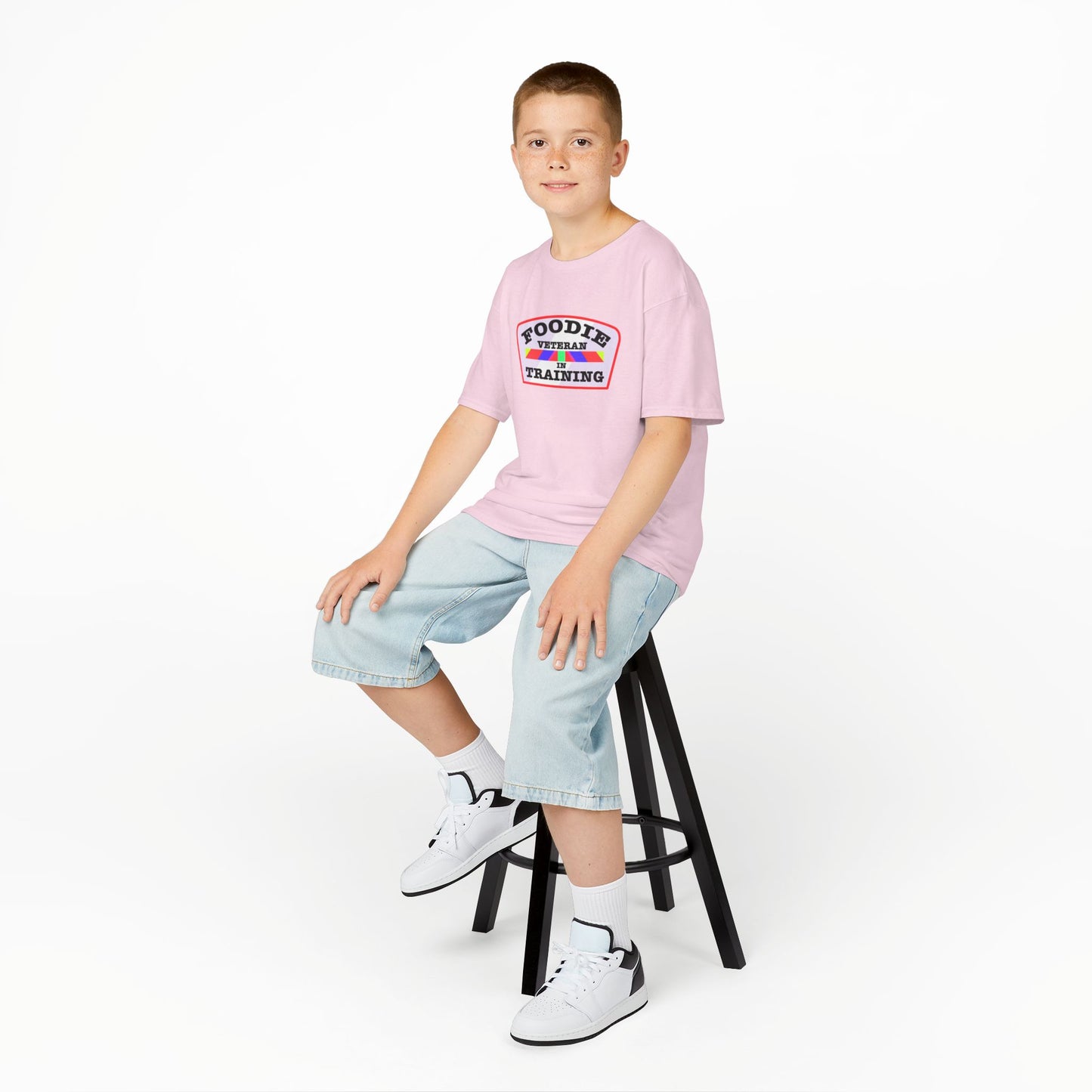 L.O.E.F Foodie Veteran In Training Kids Tee Shirt (Soft Pink)