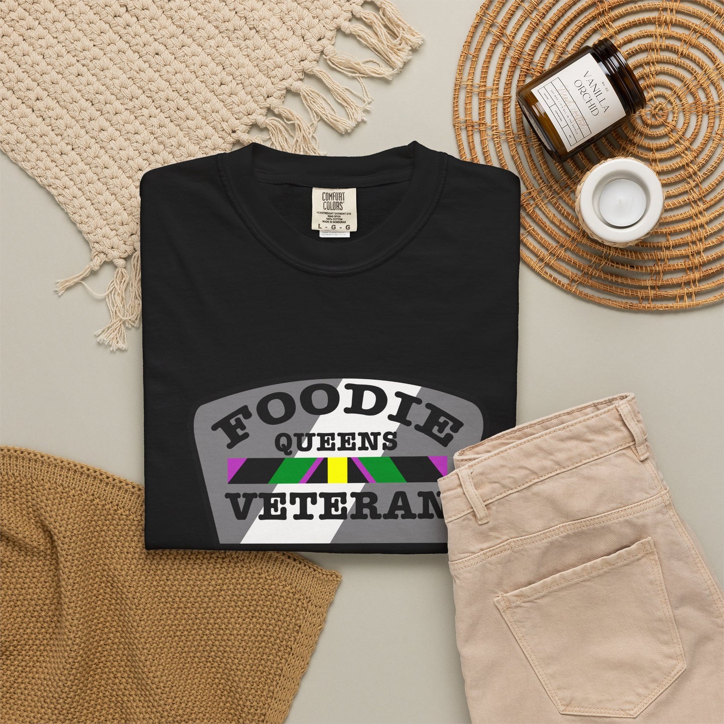 L.O.E.F Foodie Veteran Queens Unisex Tee Shirt (Gray)