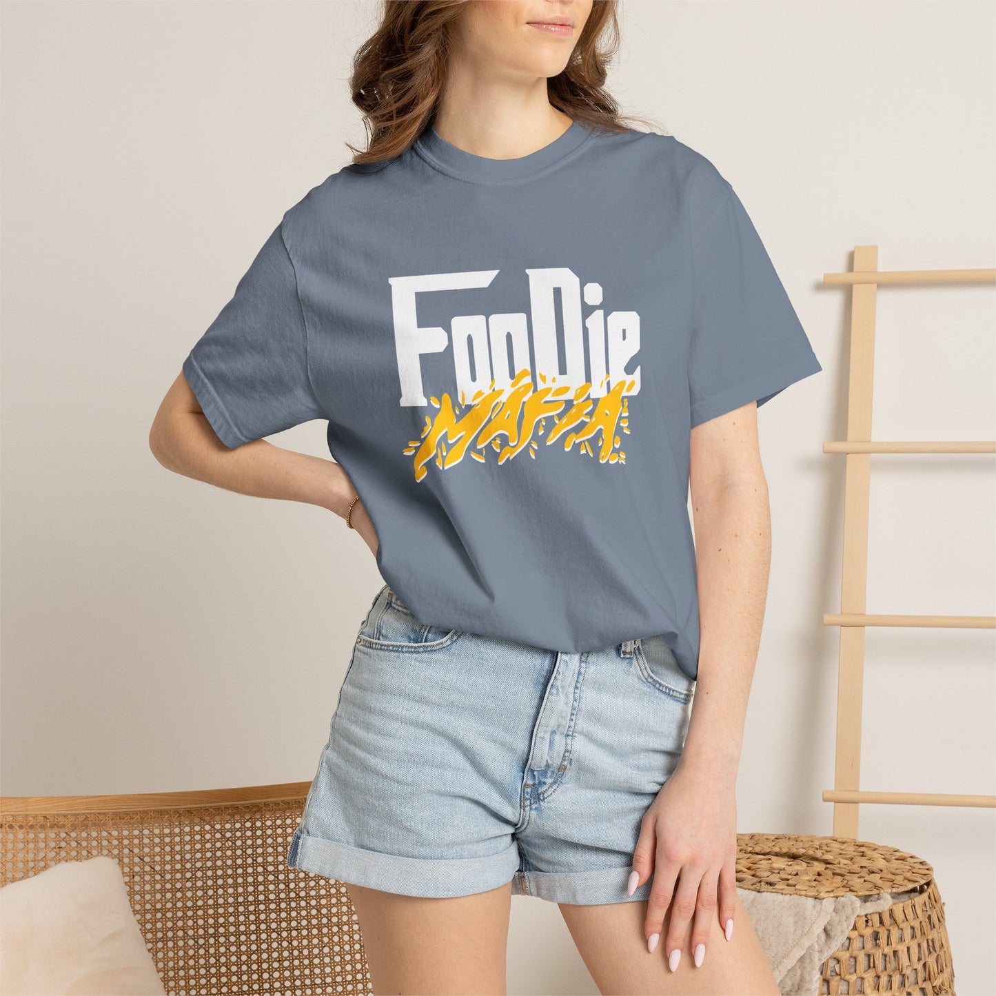L.O.E.F White Foodie Mafia Unisex Tee Shirt (Mustard)