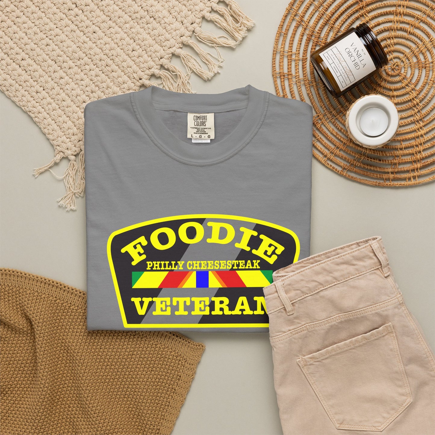 L.O.E.F Foodie Veteran PHILLY CHEESESTEAK Unisex Tee Shirt (Yellow)
