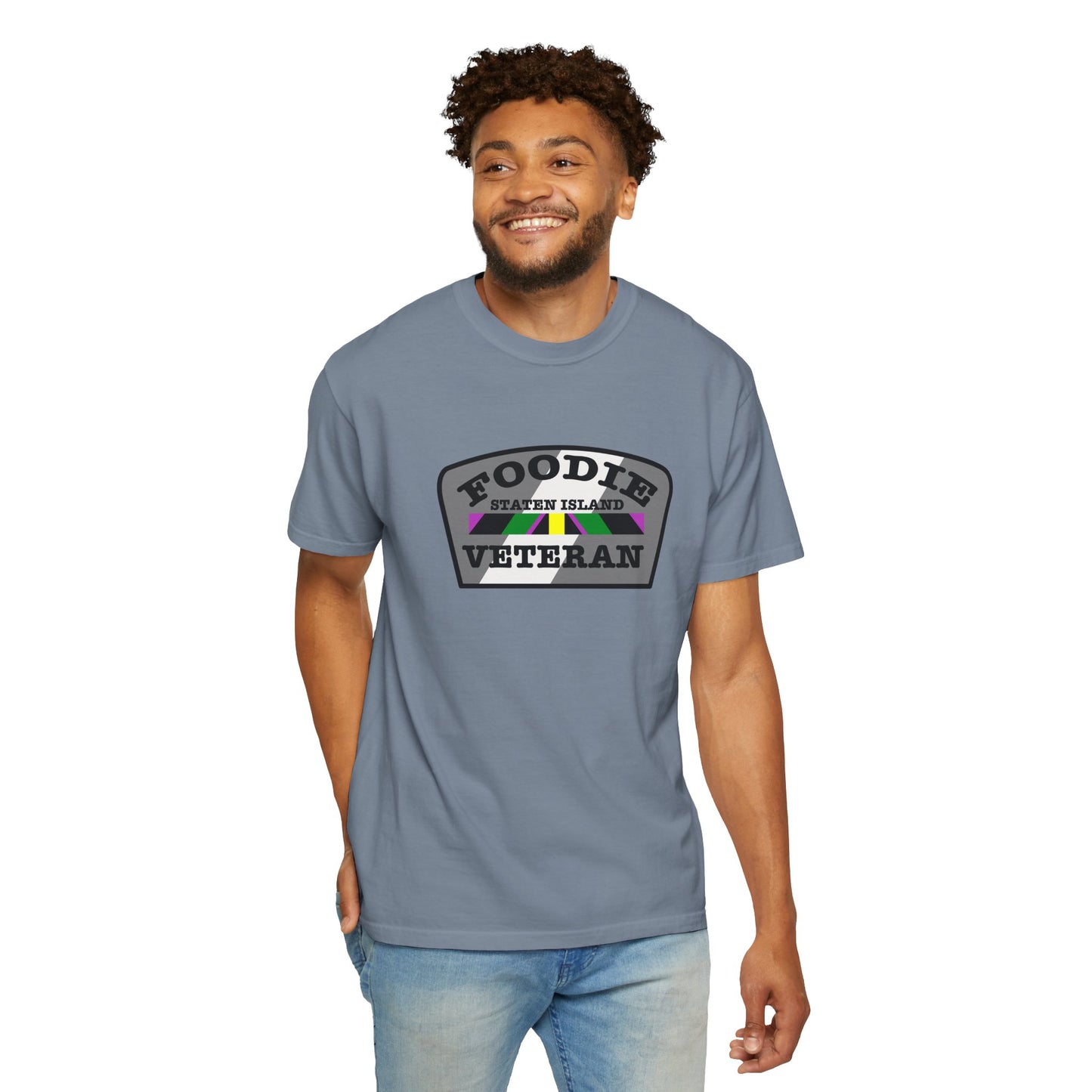 L.O.E.F Foodie Veteran STATEN ISLAND Unisex Tee Shirt (Gray)