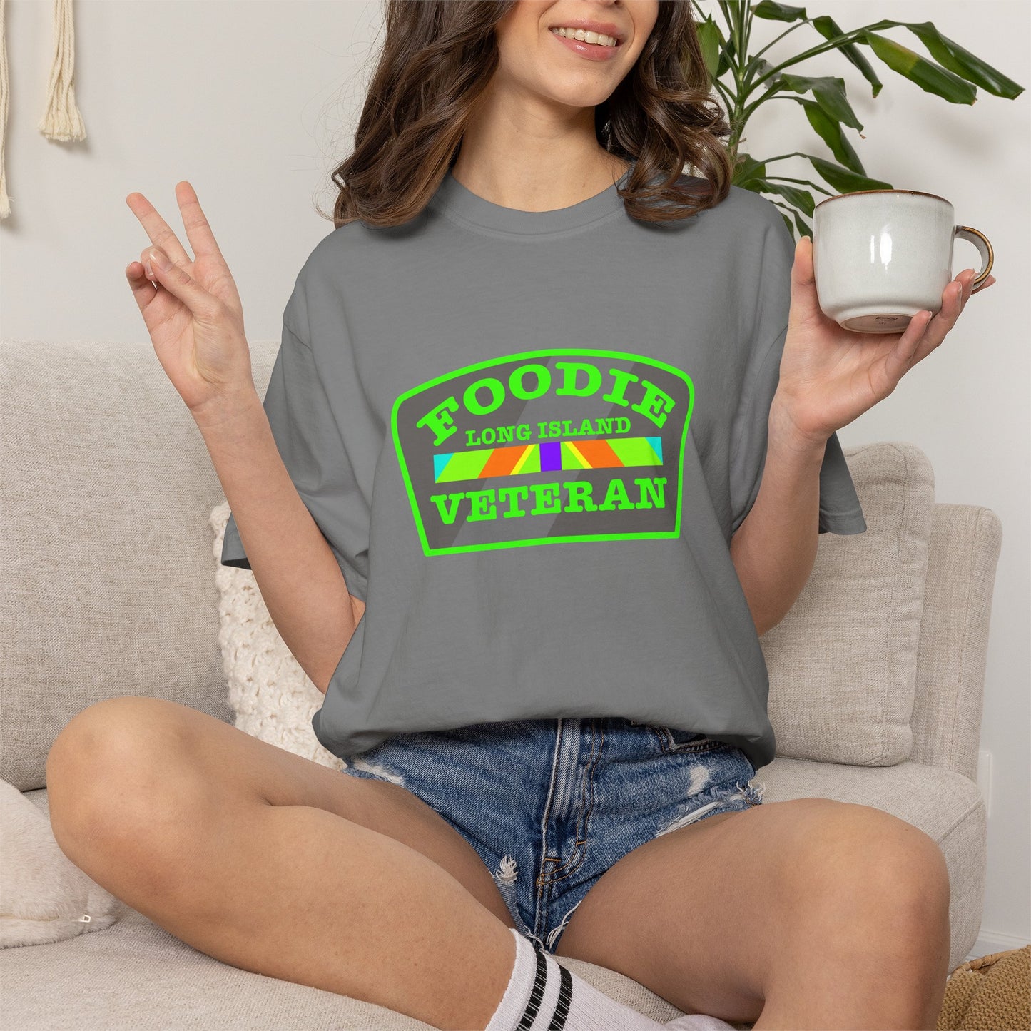 L.O.E.F Foodie Veteran Long Island Unisex Tee Shirt (Neon Green)